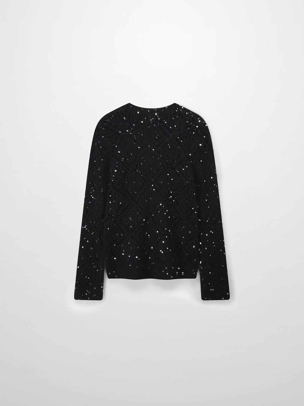 Open Crochet Knit Sequin Sweater-Black
