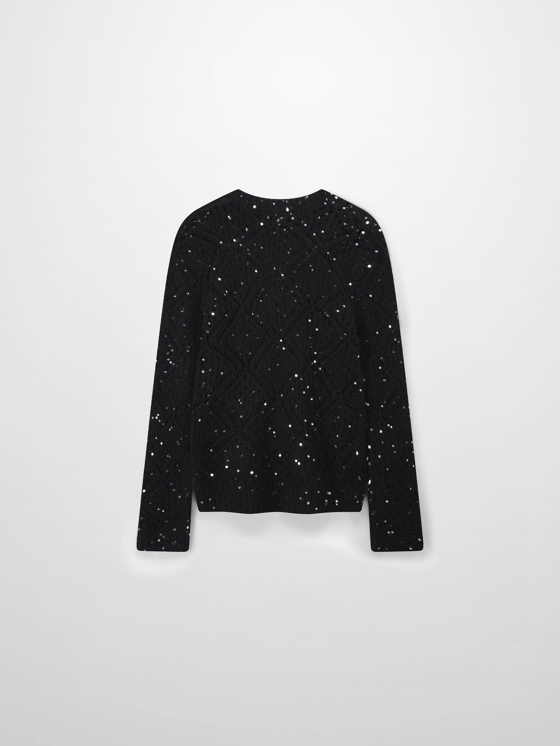 Open Crochet Knit Sequin Sweater-Black