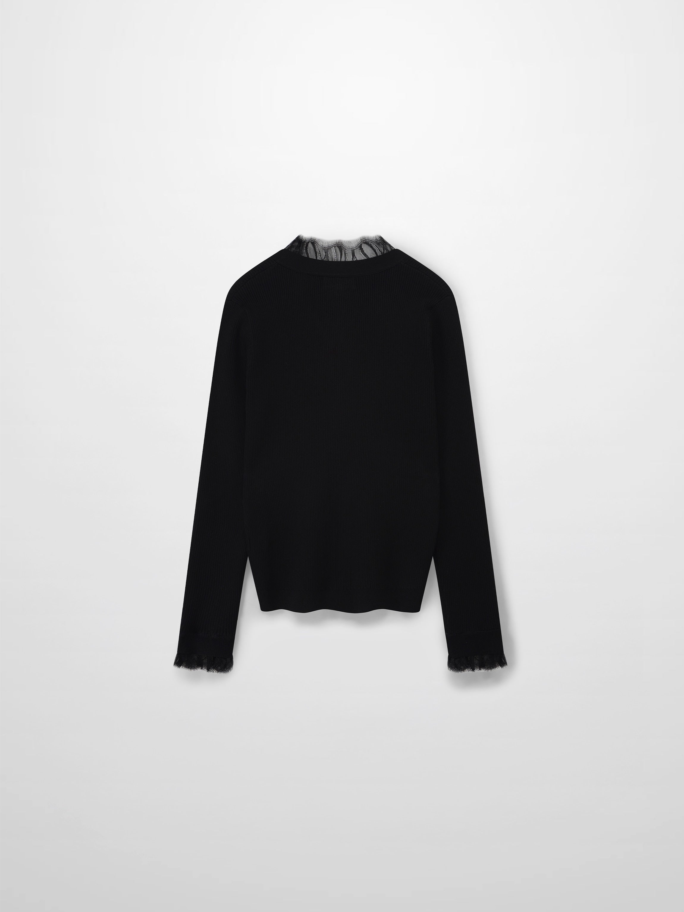 Lace Trimmed Sweater-Black