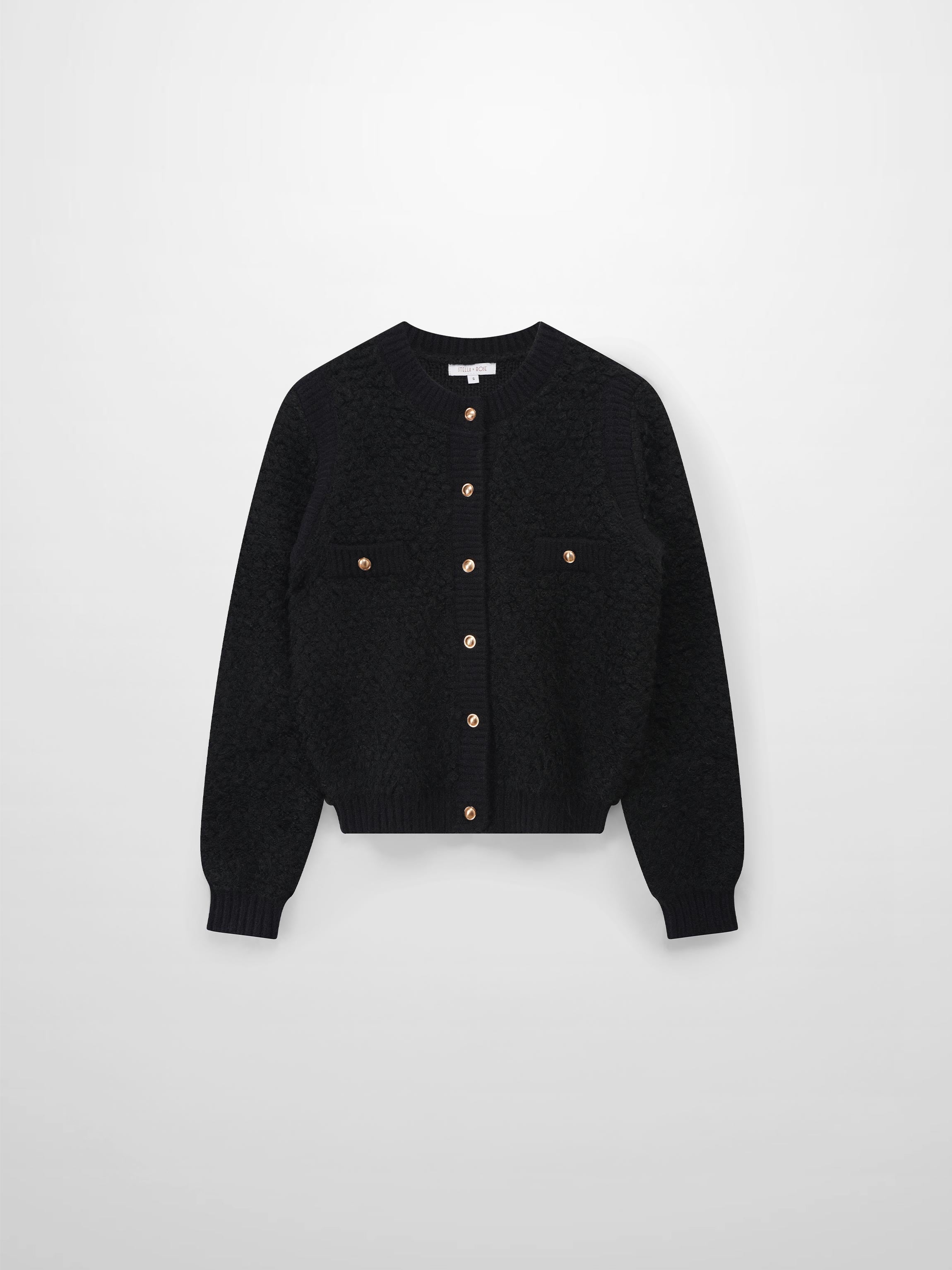 Ribbed Knit Mohair Cardigan Jacket-Black