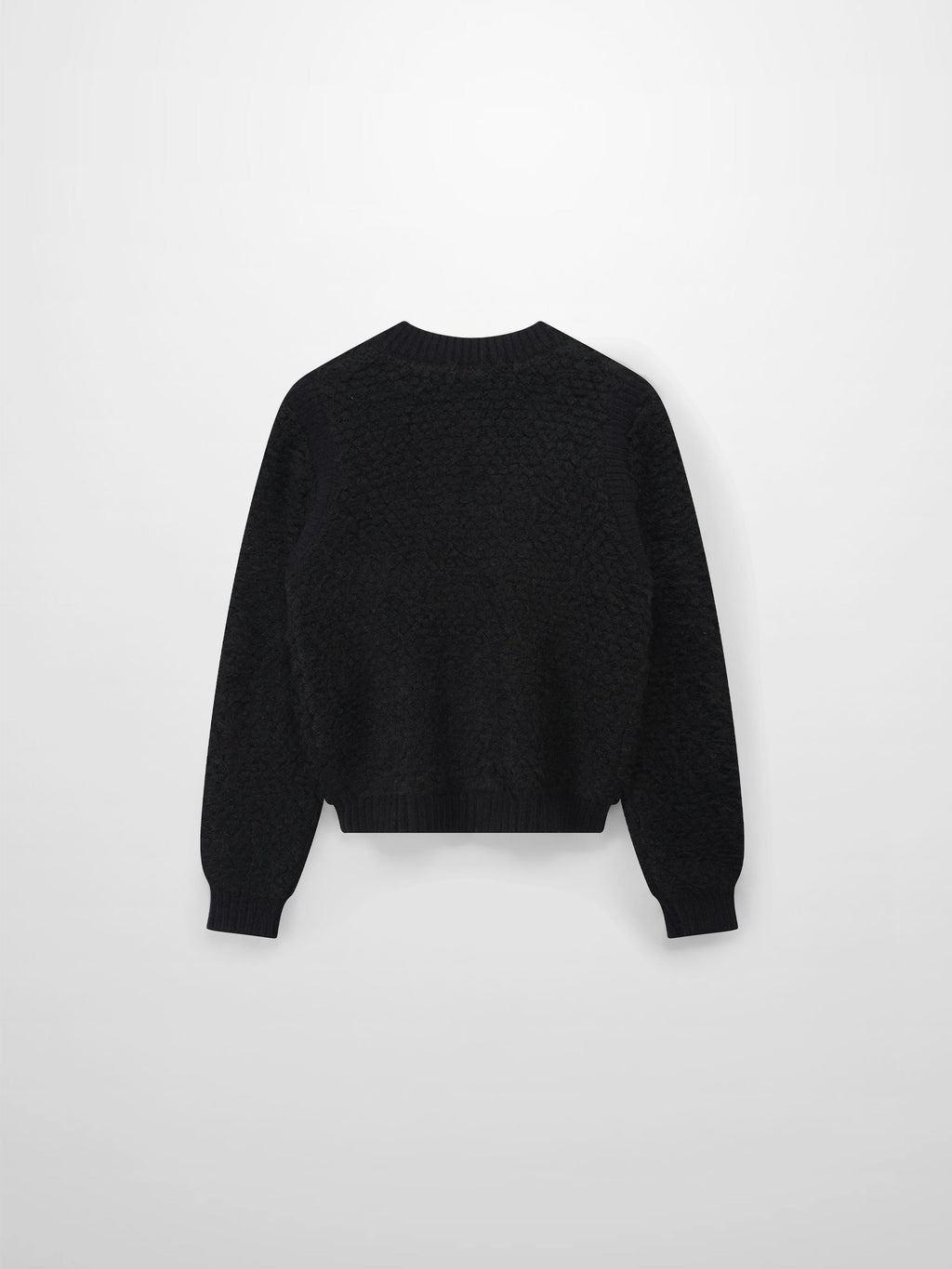 Ribbed Knit Mohair Cardigan Jacket-Black