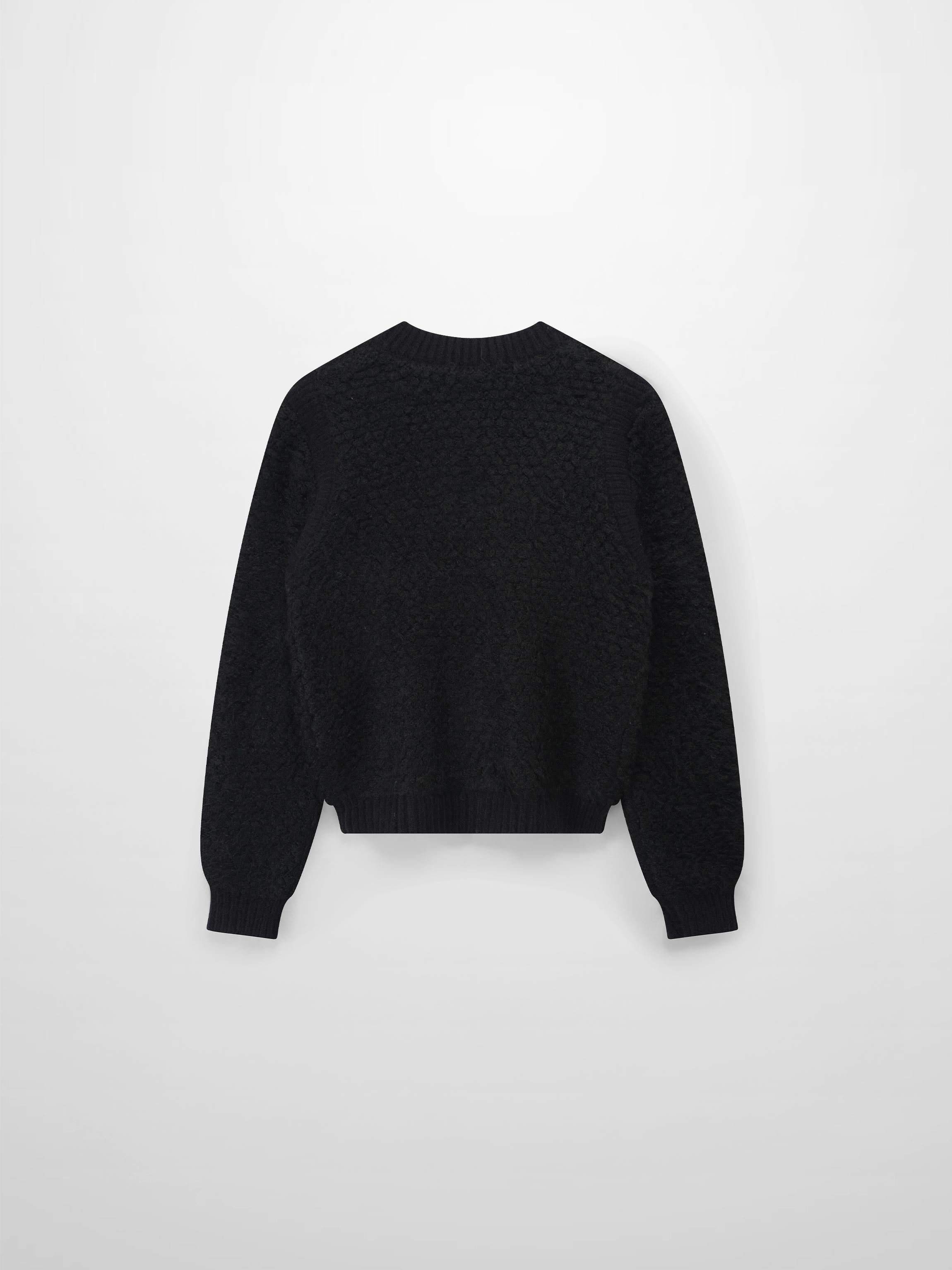 Ribbed Knit Mohair Cardigan Jacket-Black