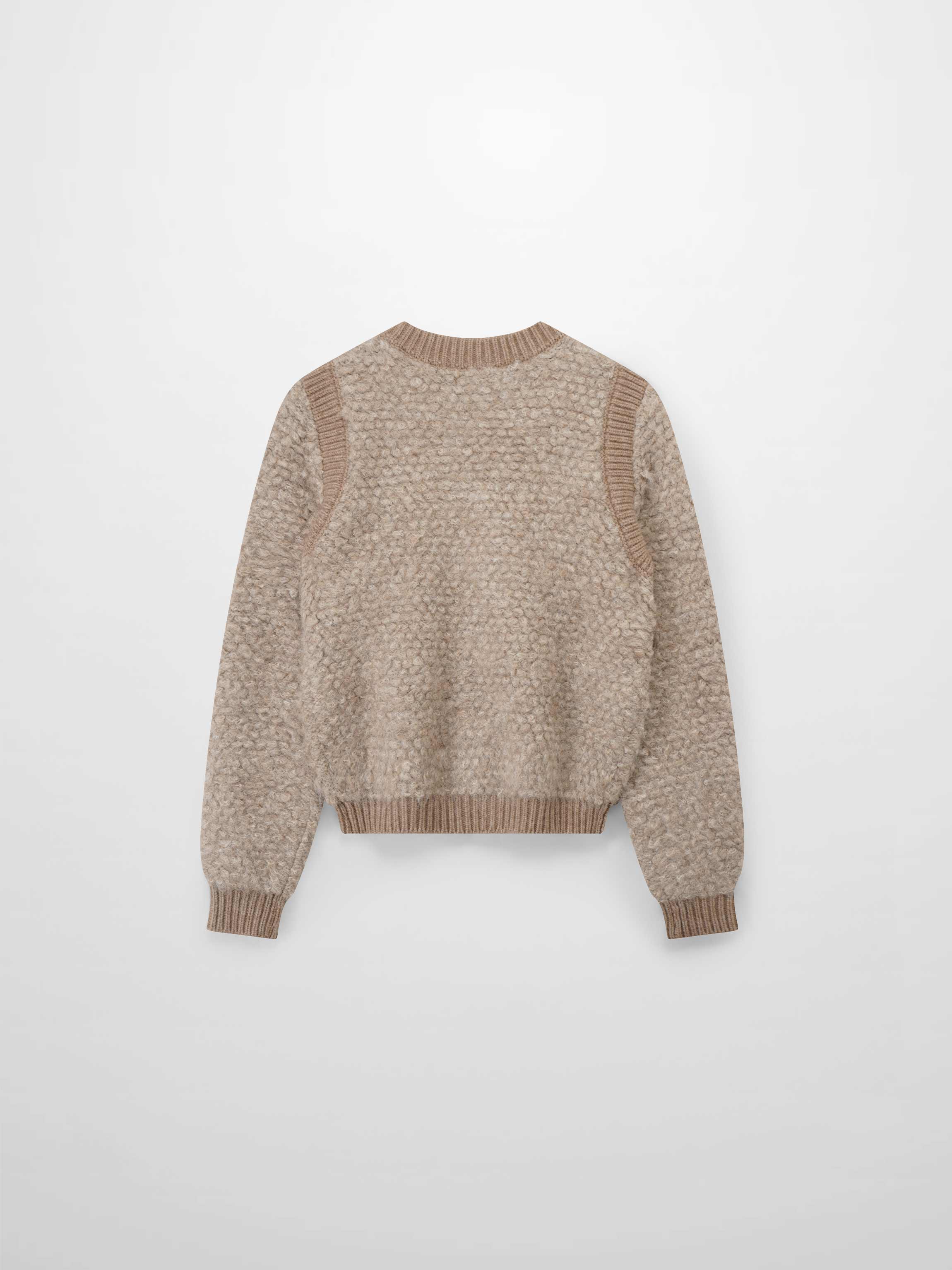 Ribbed Knit Mohair Cardigan Jacket-Camel