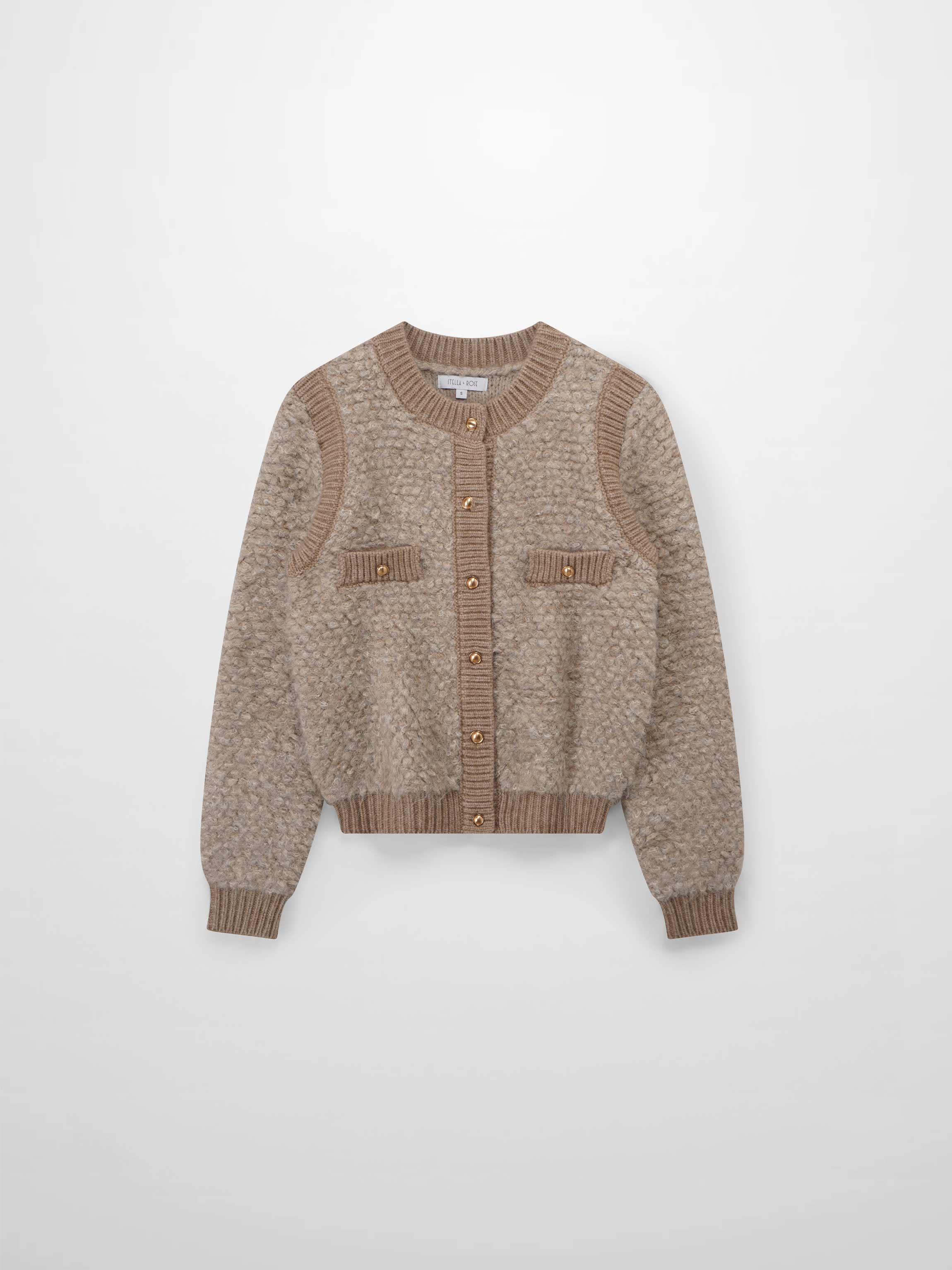 Ribbed Knit Mohair Cardigan Jacket-Camel