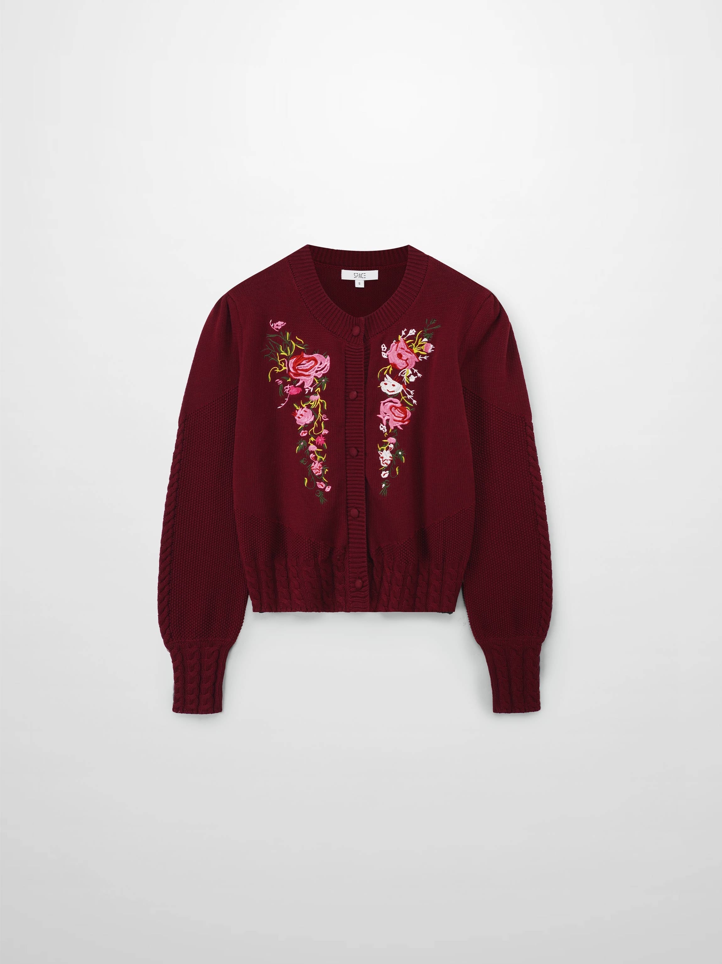 Embroidered Cardigan-Burgundy Floral