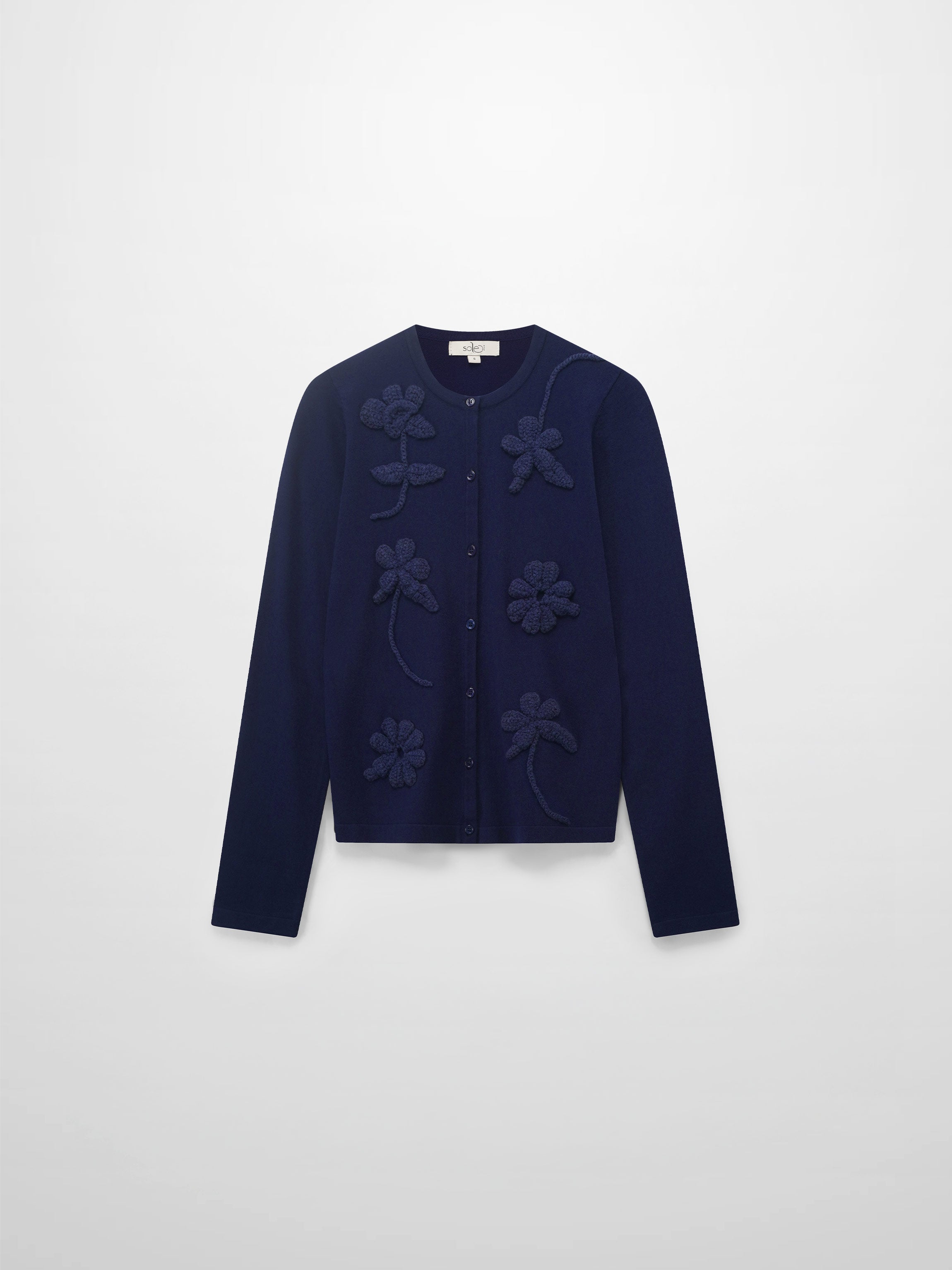 Crochet Puff Flower Sweater Set-Navy