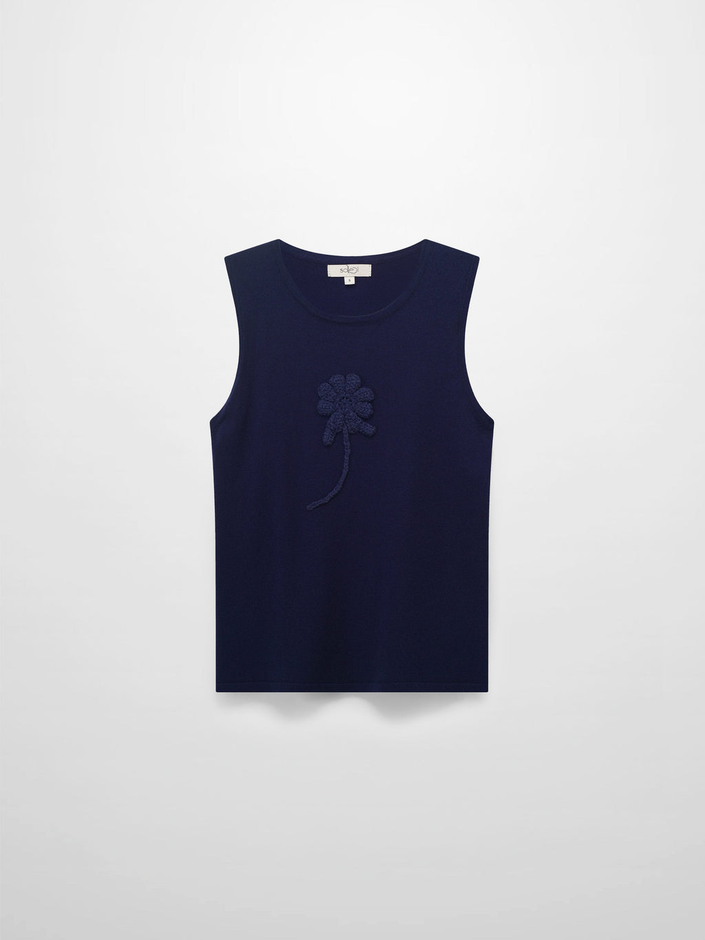 Crochet Puff Flower Sweater Set-Navy