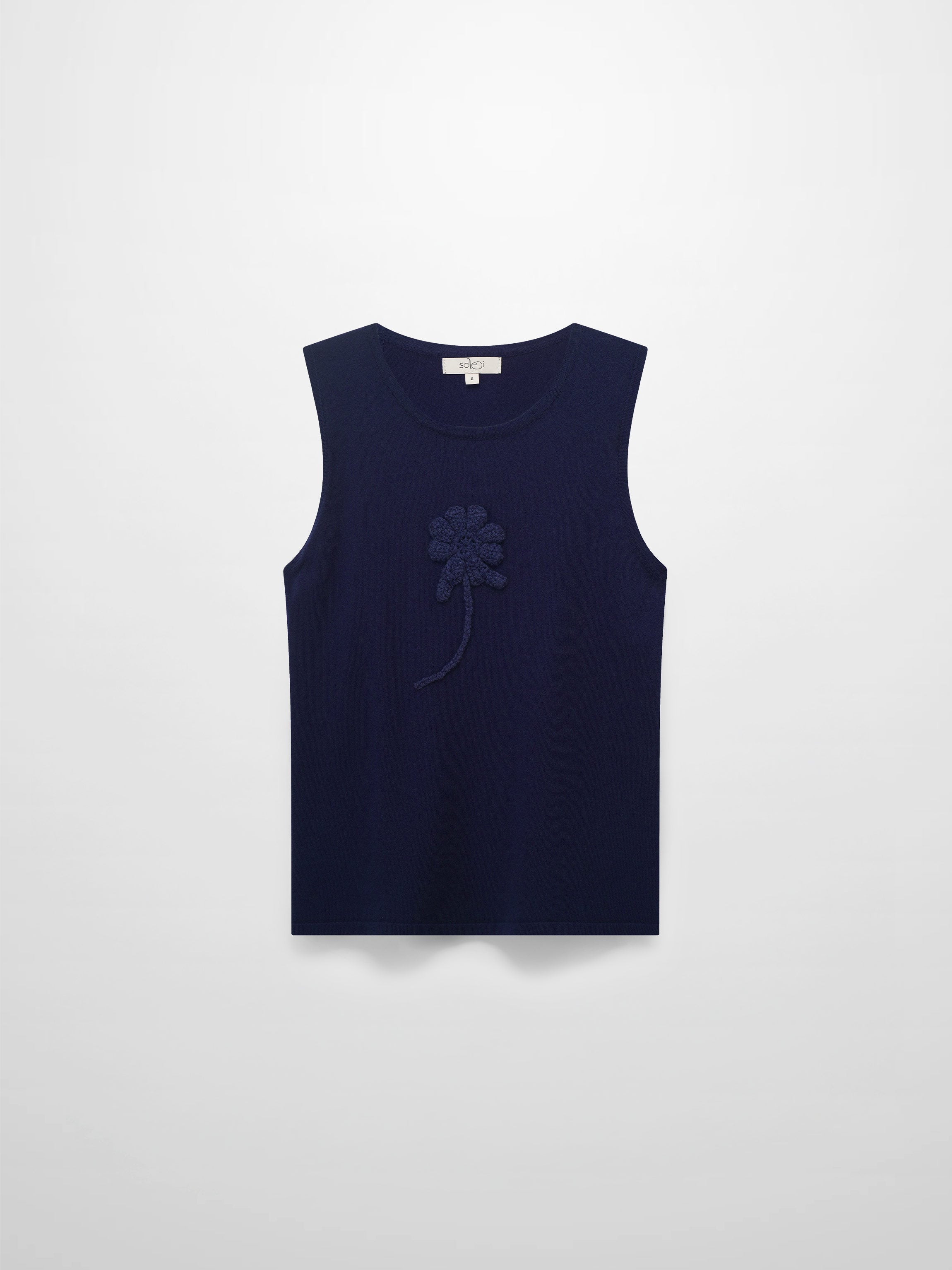 Crochet Puff Flower Sweater Set-Navy