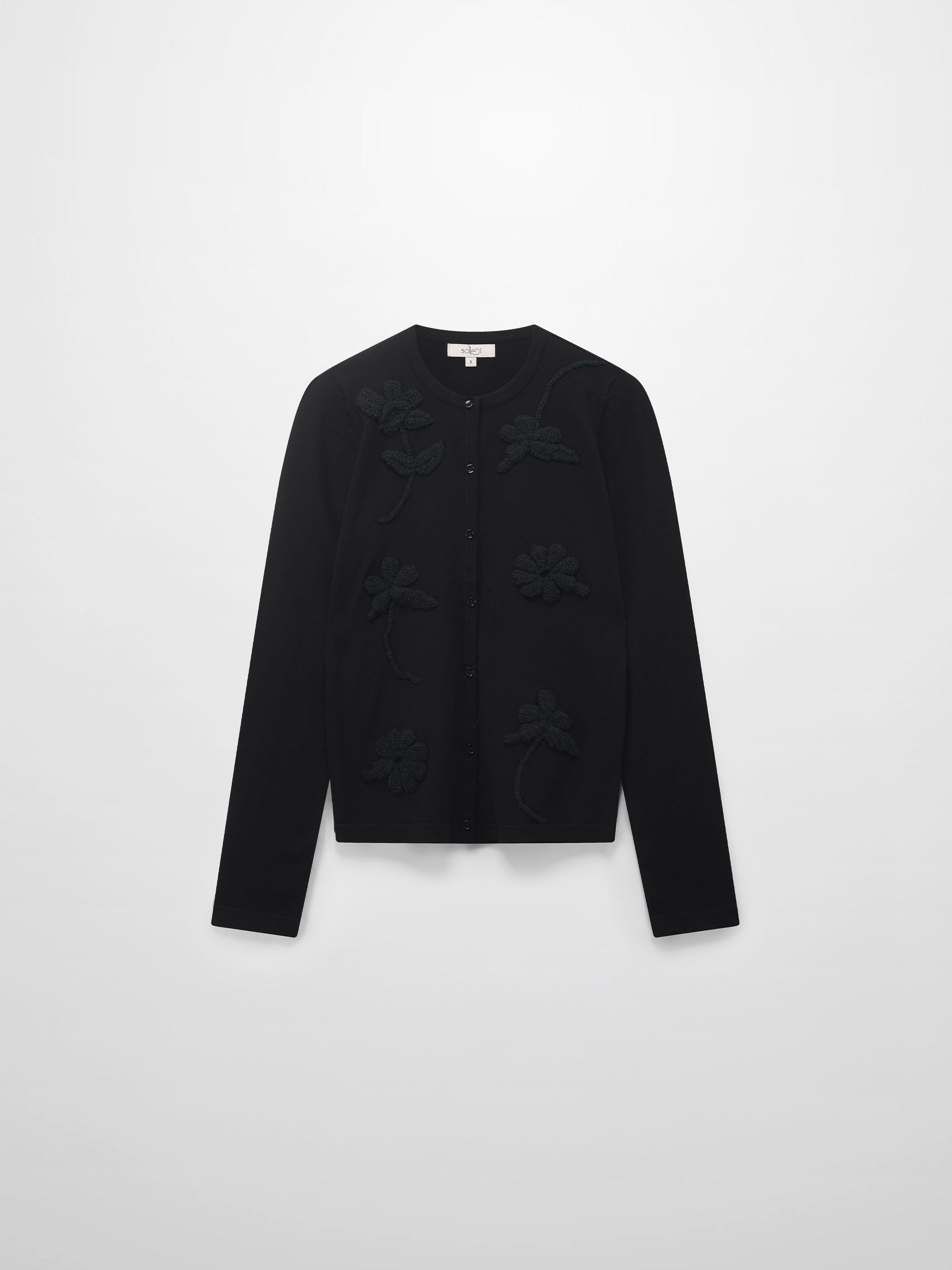 Crochet Puff Flower Sweater Set-Black