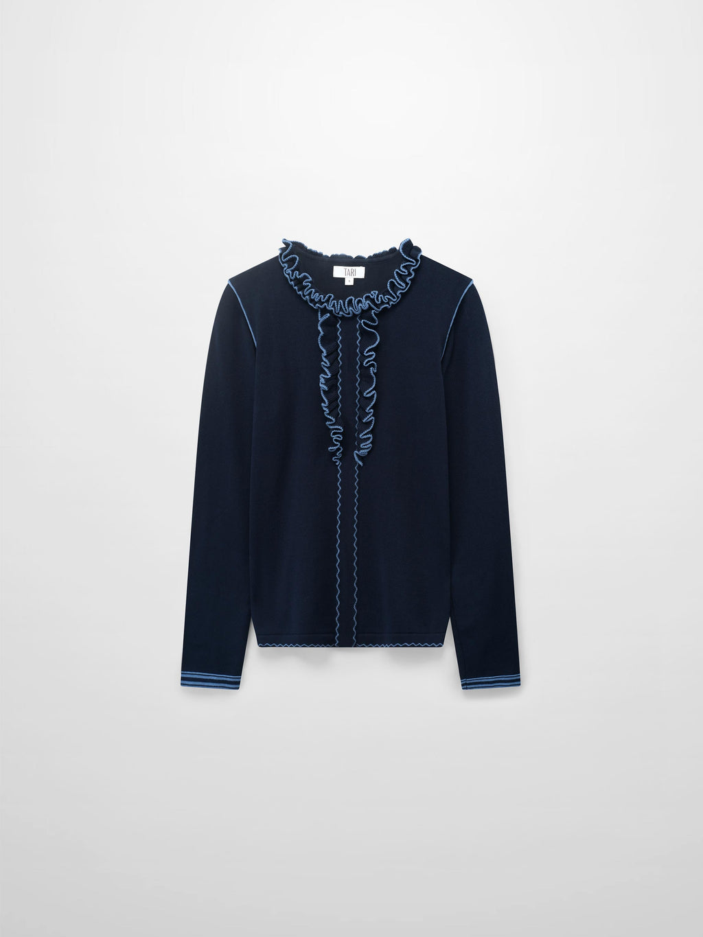 Ruffle Detail Sweater-Navy/Light Blue