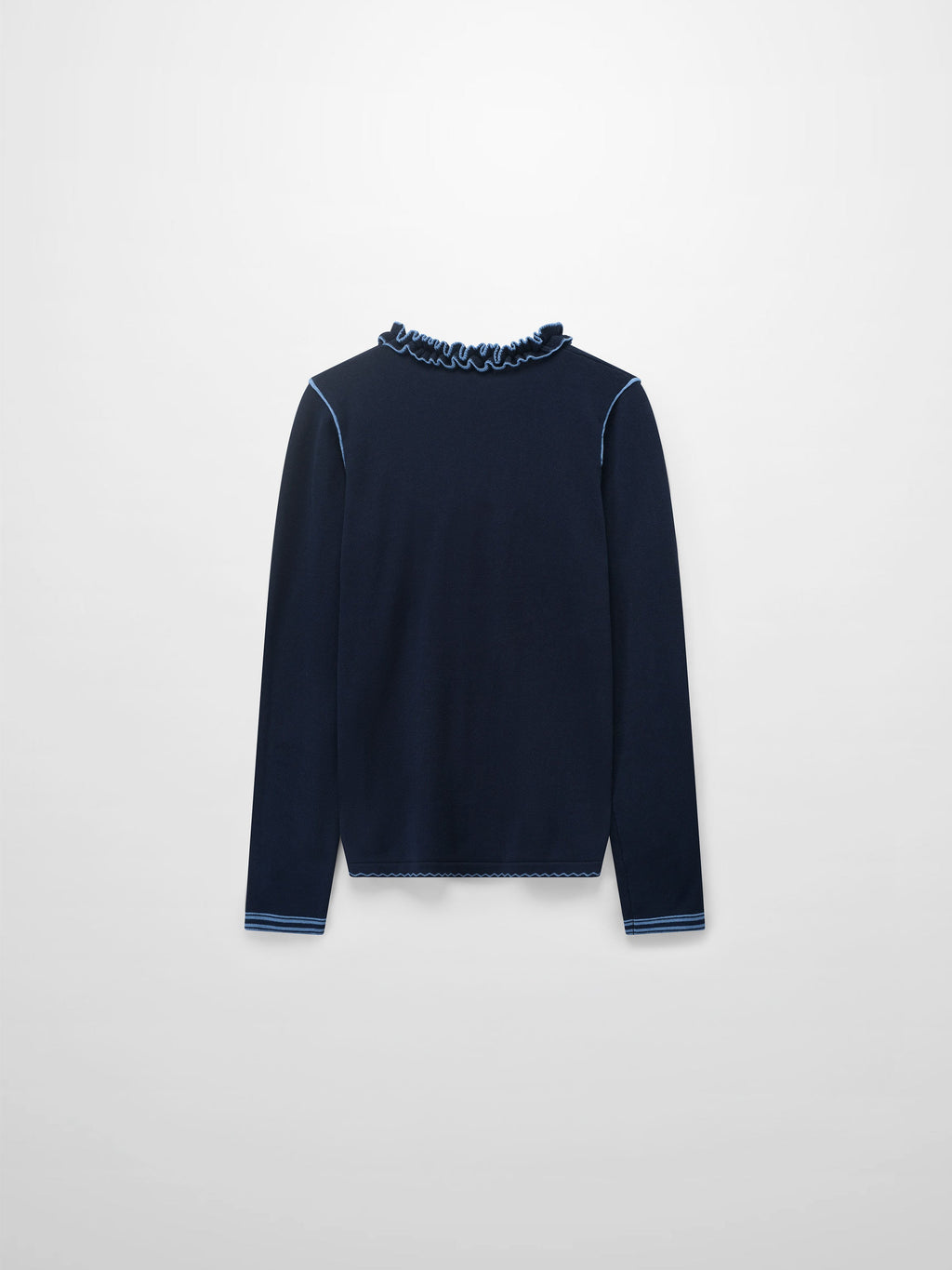 Ruffle Detail Sweater-Navy/Light Blue