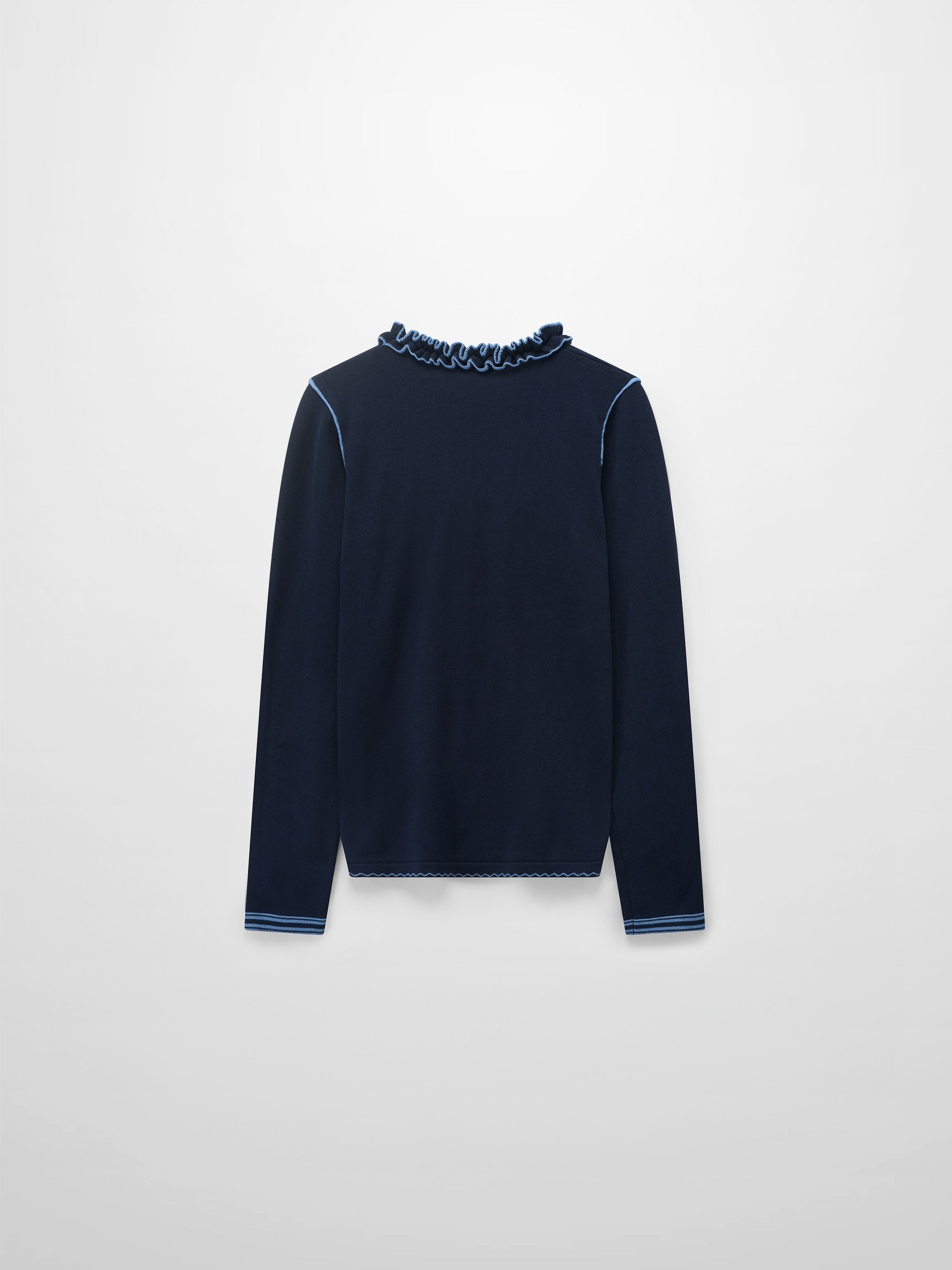 Ruffle Detail Sweater-Navy/Light Blue