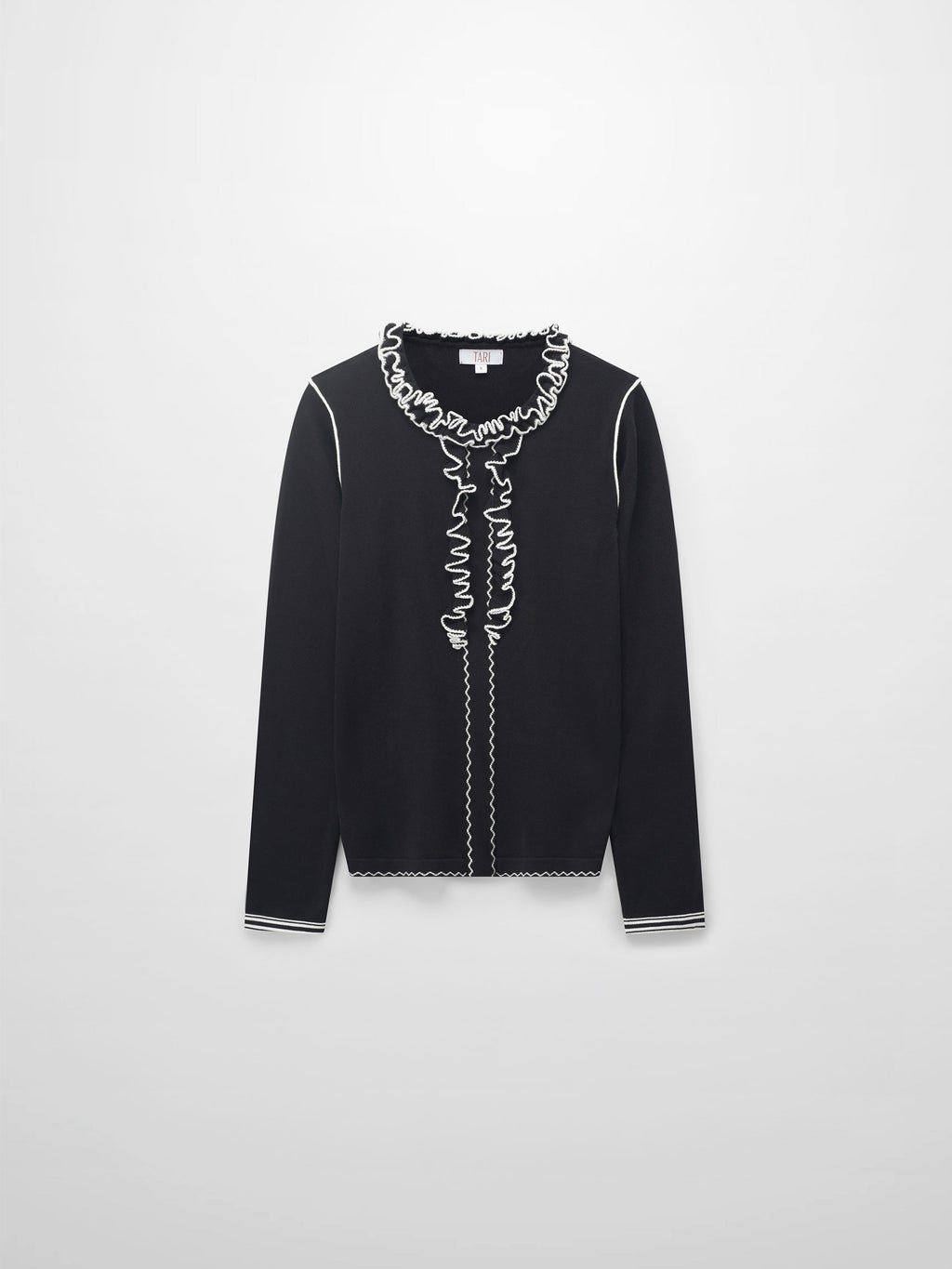 Ruffle Detail Sweater-Black/Ivory