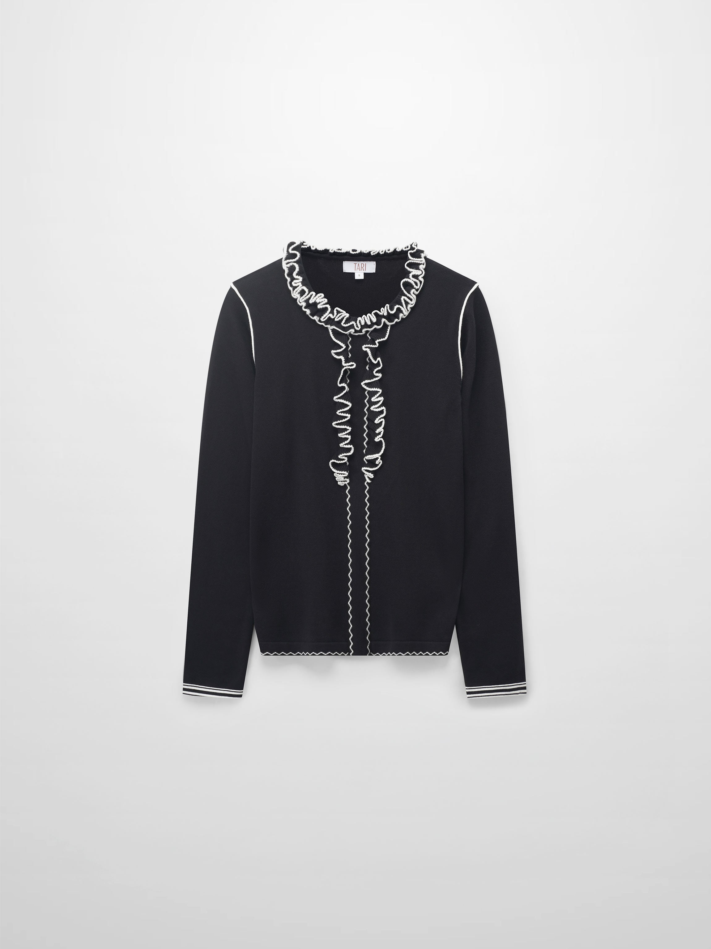 Ruffle Detail Sweater-Black/Ivory