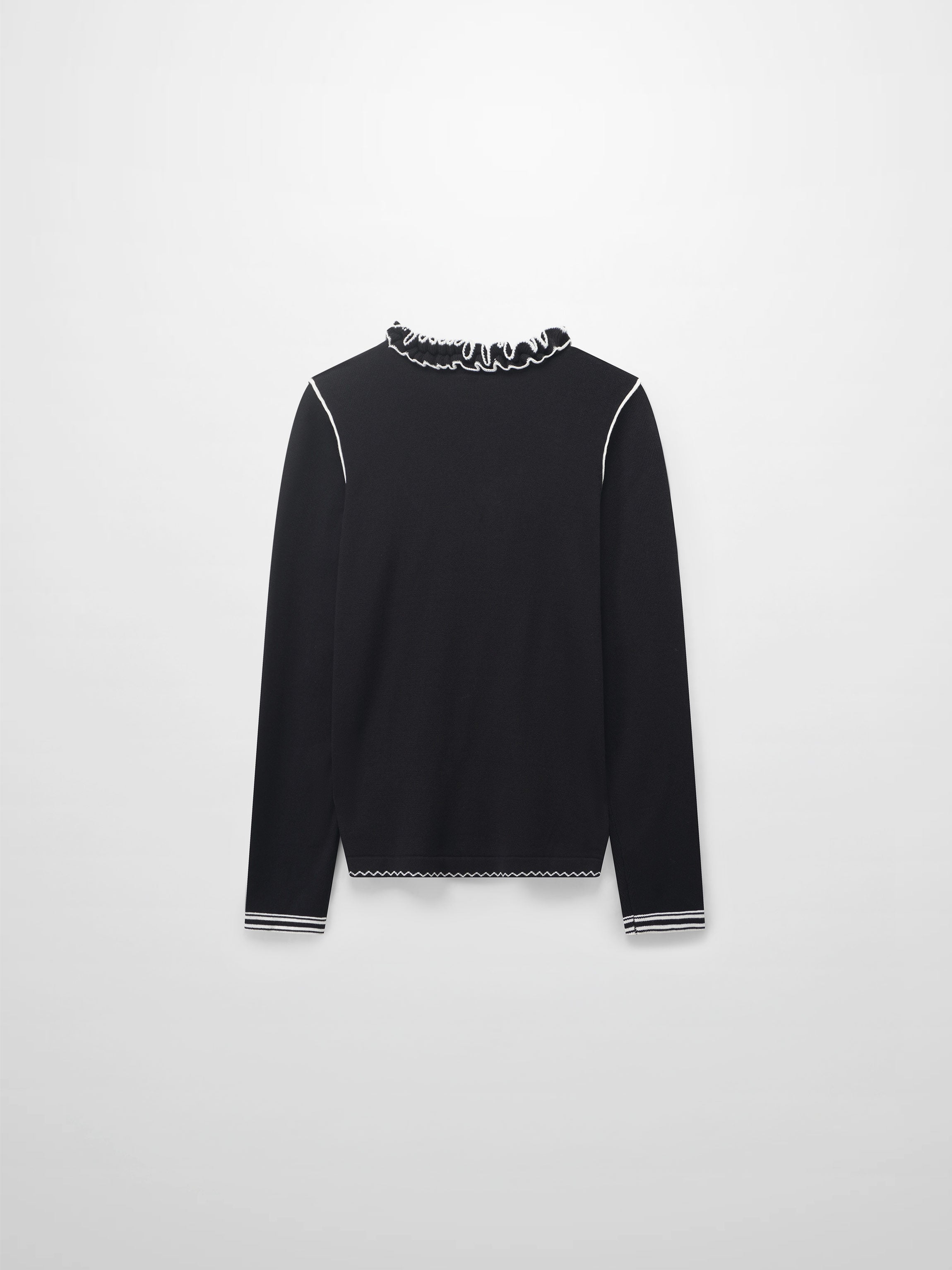 Ruffle Detail Sweater-Black/Ivory