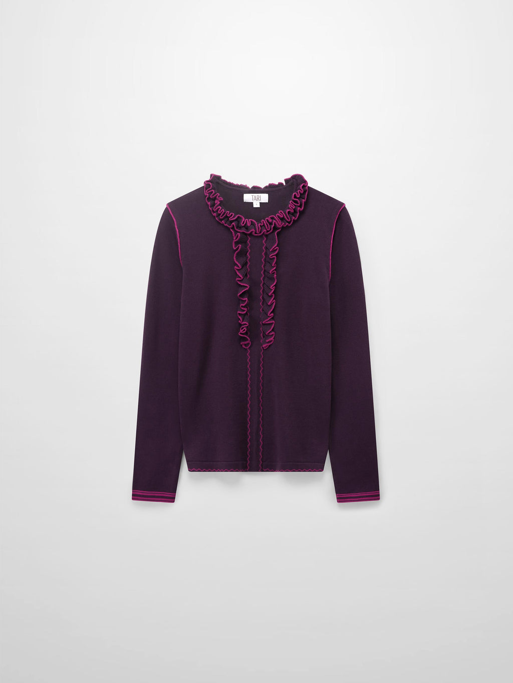 Ruffle Detail Sweater-Wine/Fuchsia