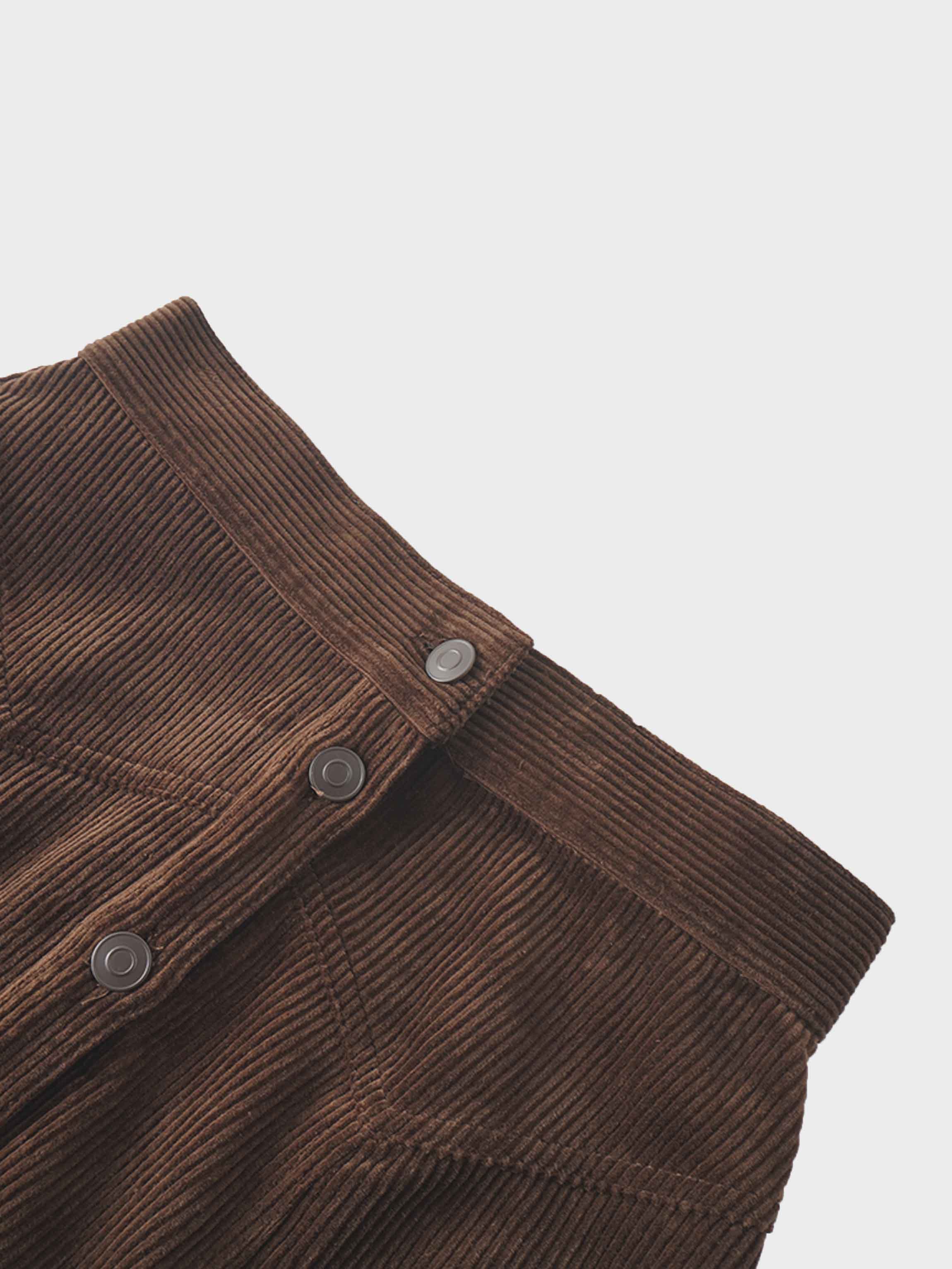 Button Down A-Line Corduroy Skirt-Dark Brown