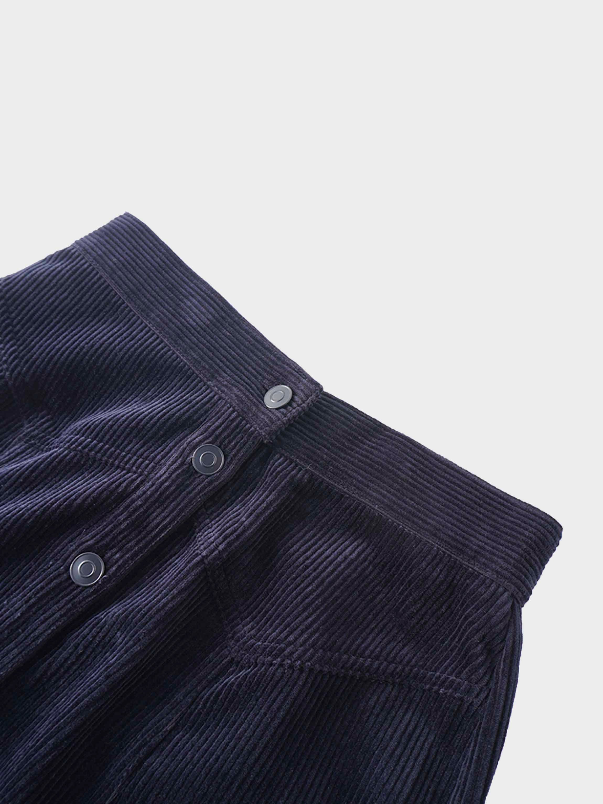 Button Down A-Line Corduroy Skirt-Navy