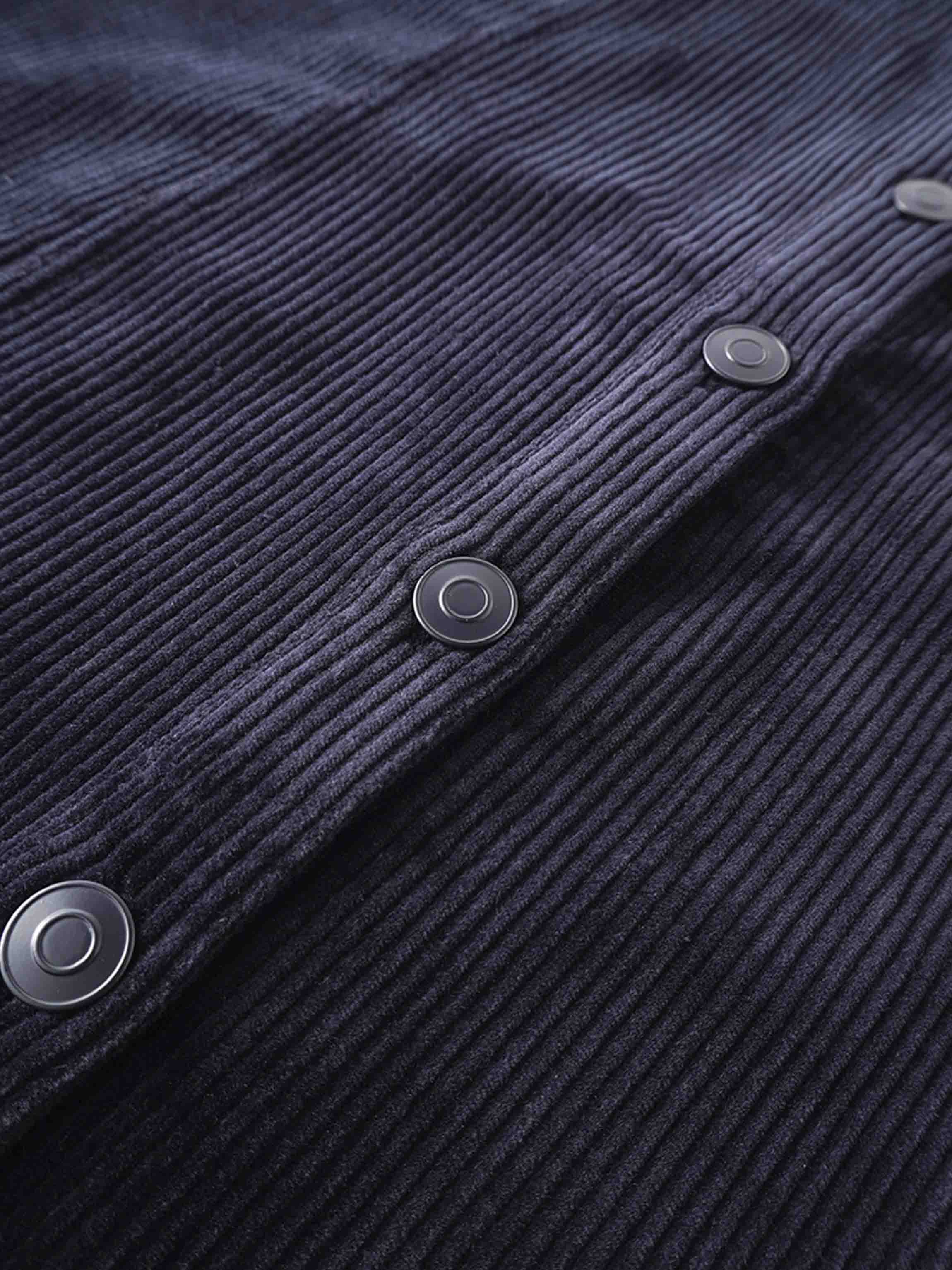 Button Down A-Line Corduroy Skirt-Navy