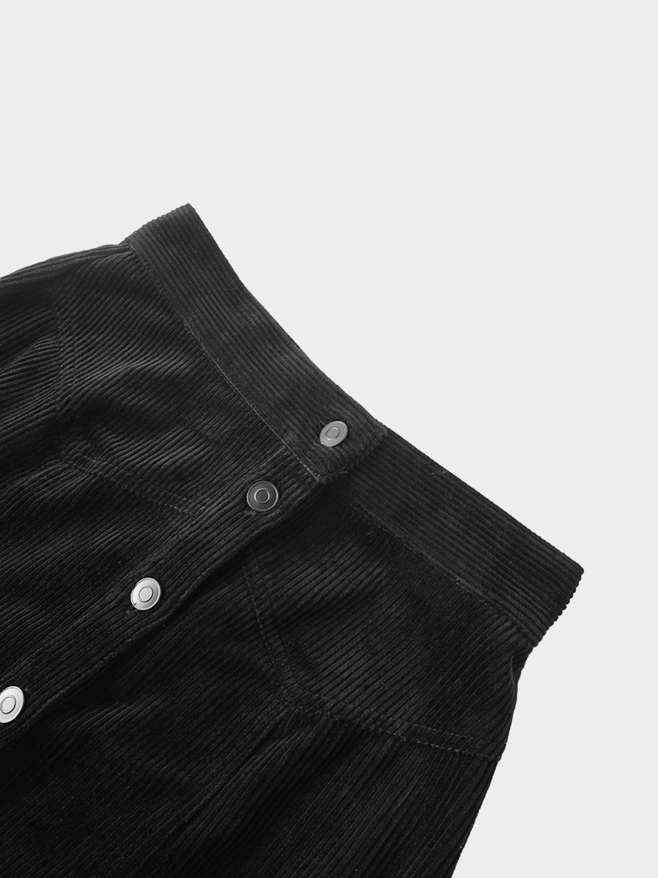 Button Down A-Line Corduroy Skirt-Black