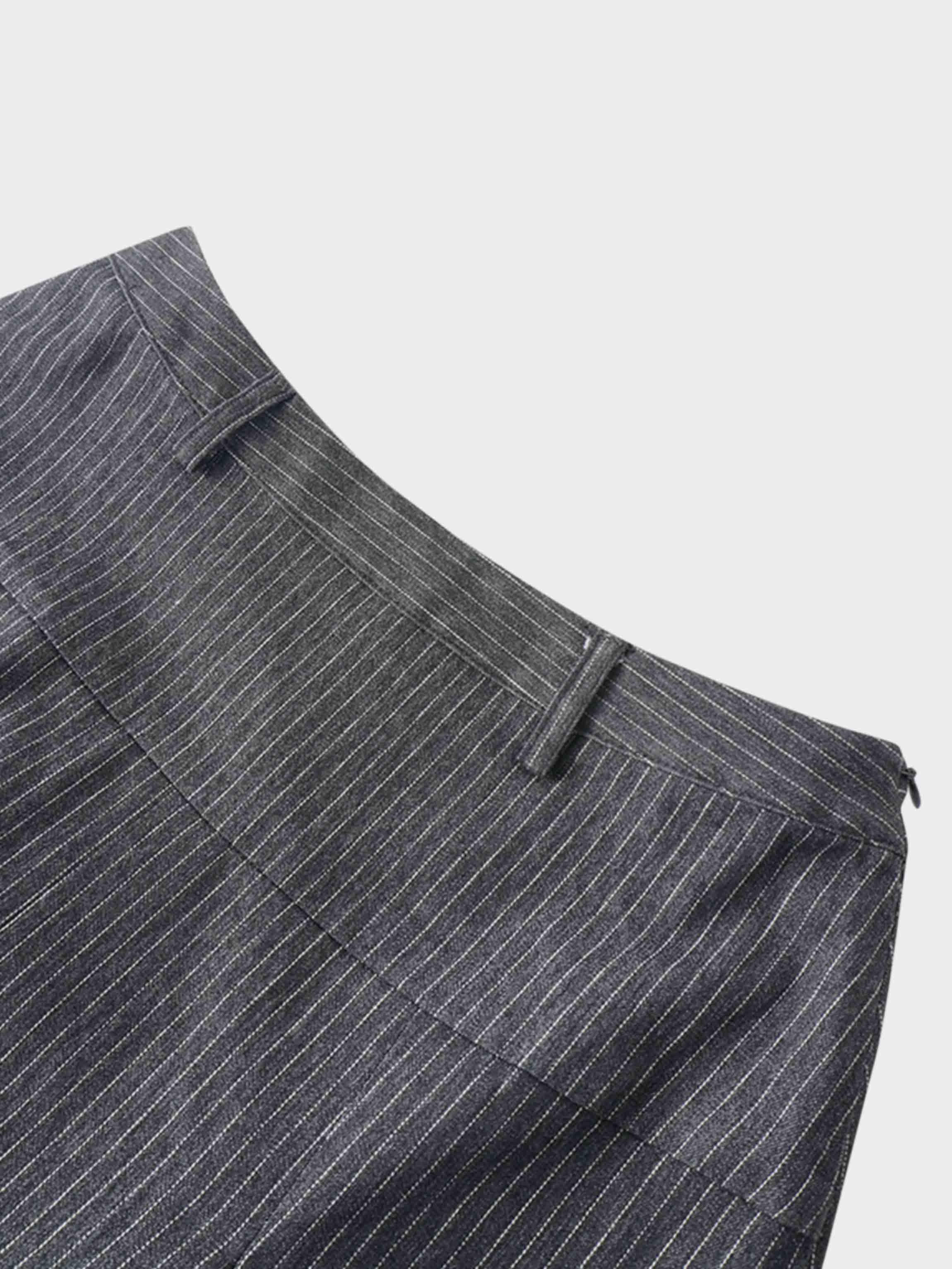 Yoke Pleated Denim Skirt-Black Pinstripe