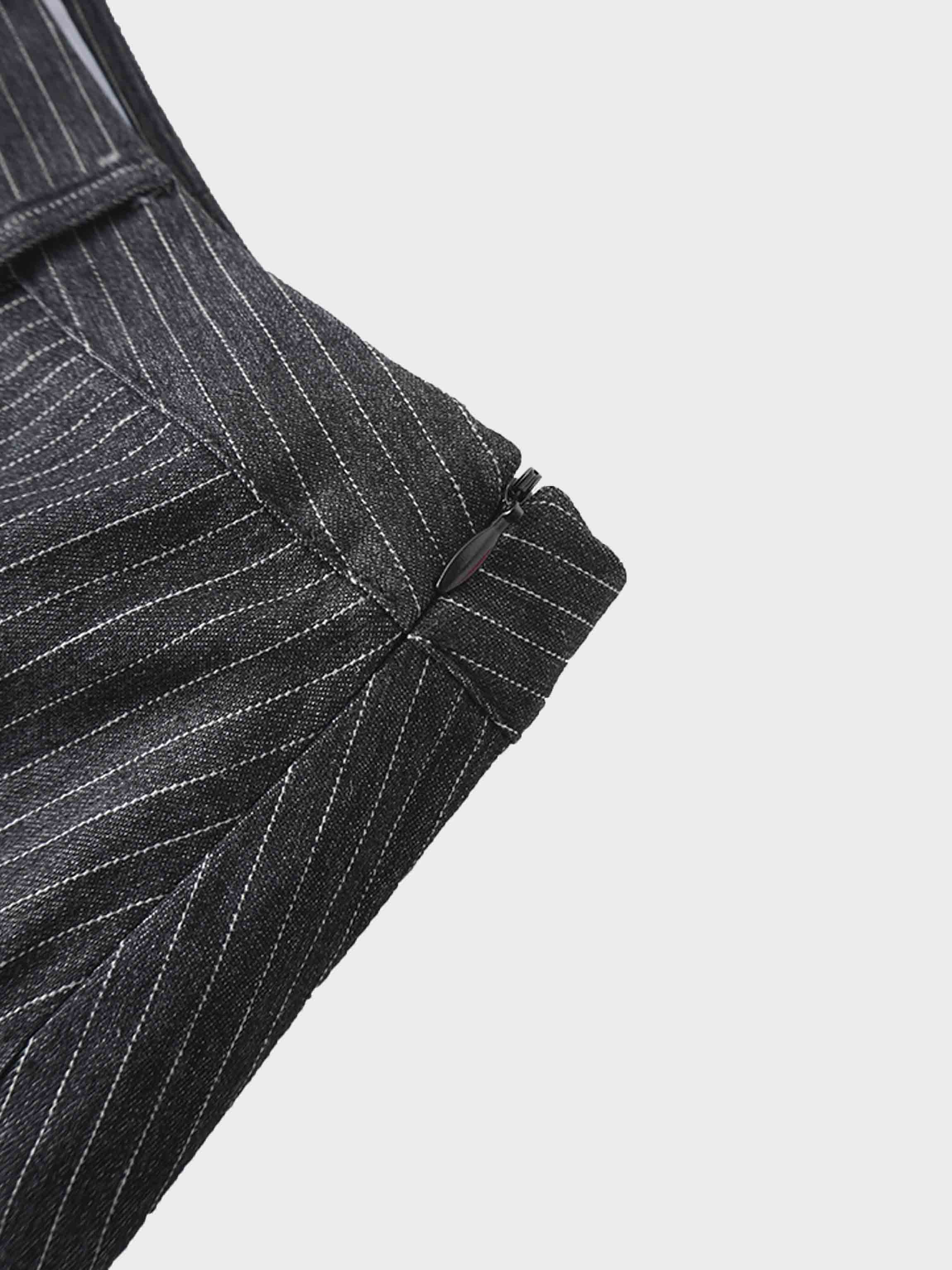 Yoke Pleated Denim Skirt-Black Pinstripe