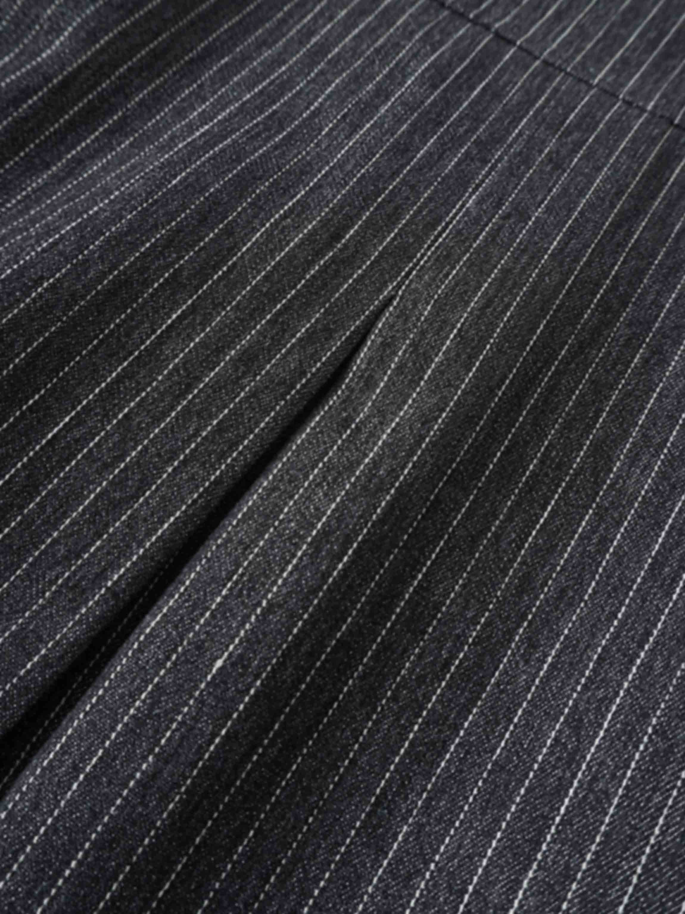 Yoke Pleated Denim Skirt-Black Pinstripe