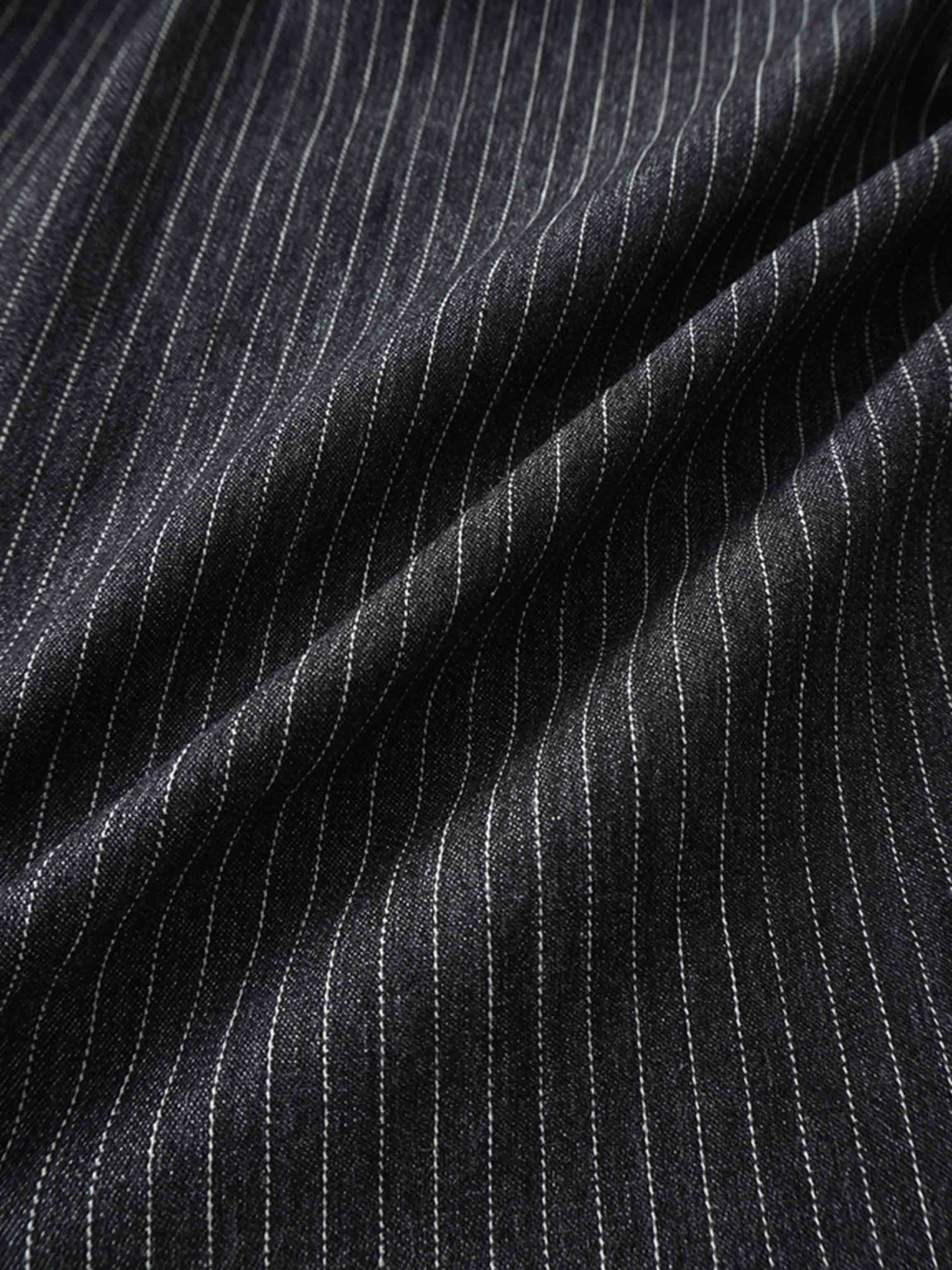 Yoke Pleated Denim Skirt-Black Pinstripe