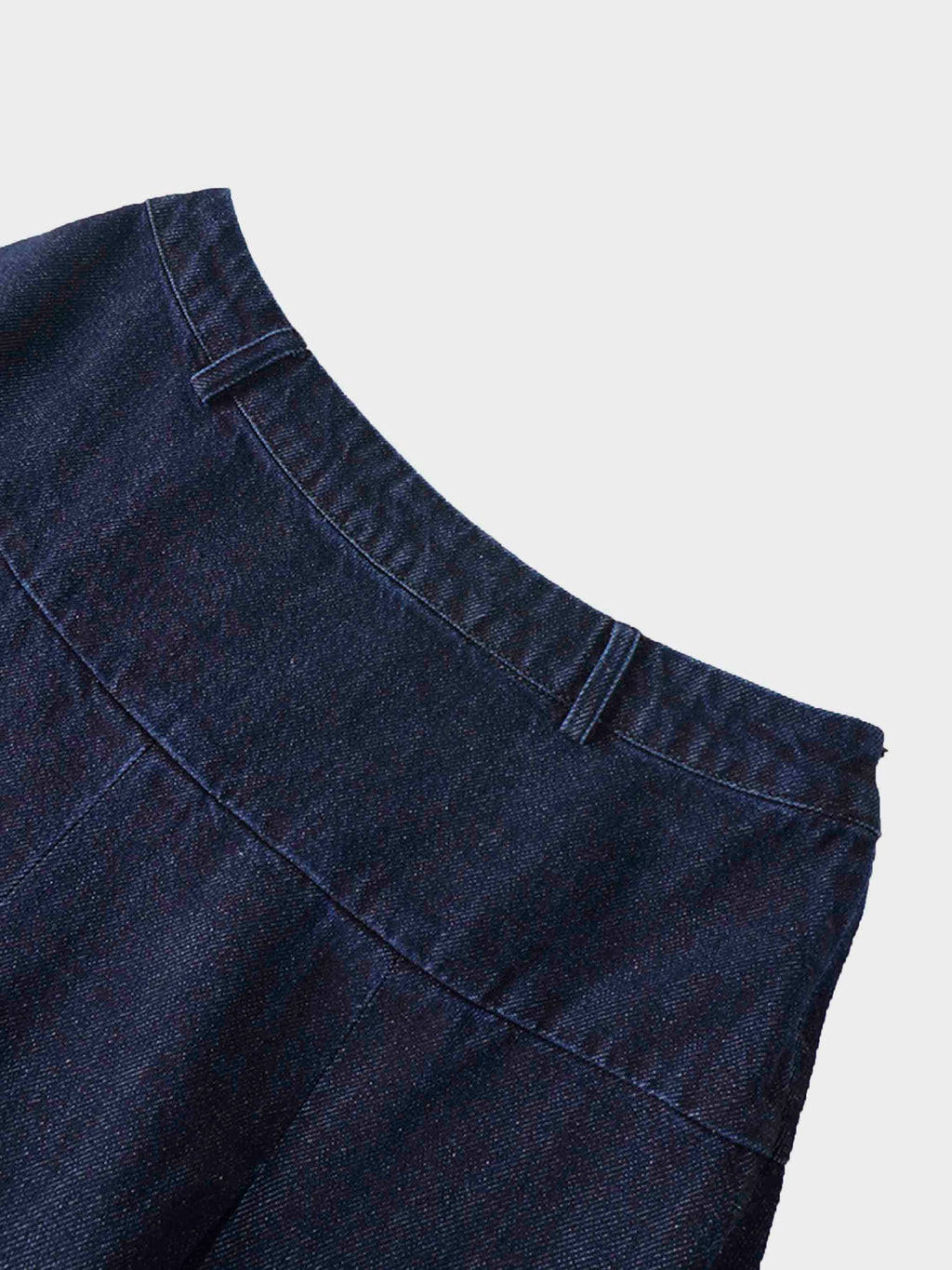 Yoke Pleated Denim Skirt-Blue