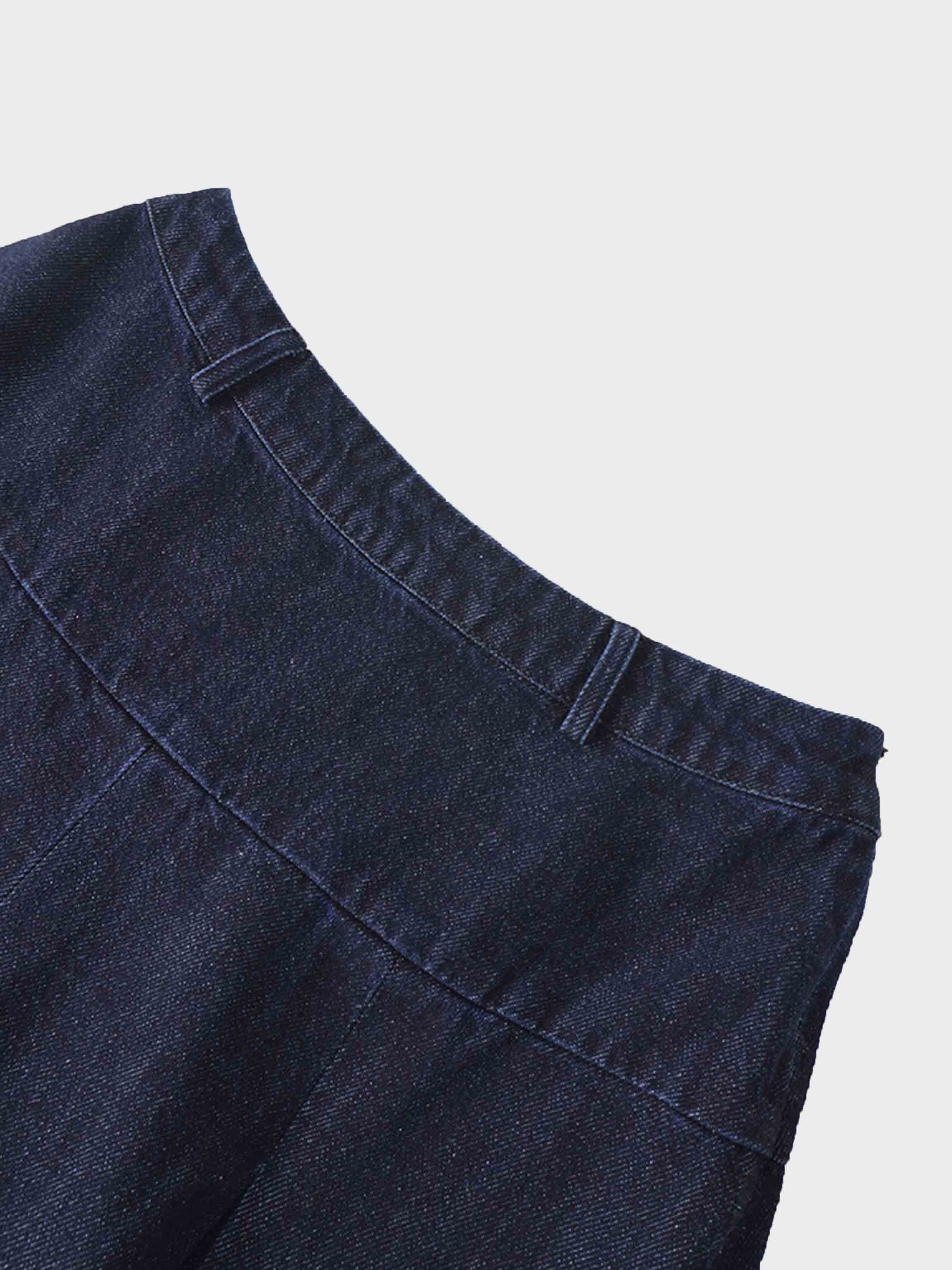 Yoke Pleated Denim Skirt-Blue