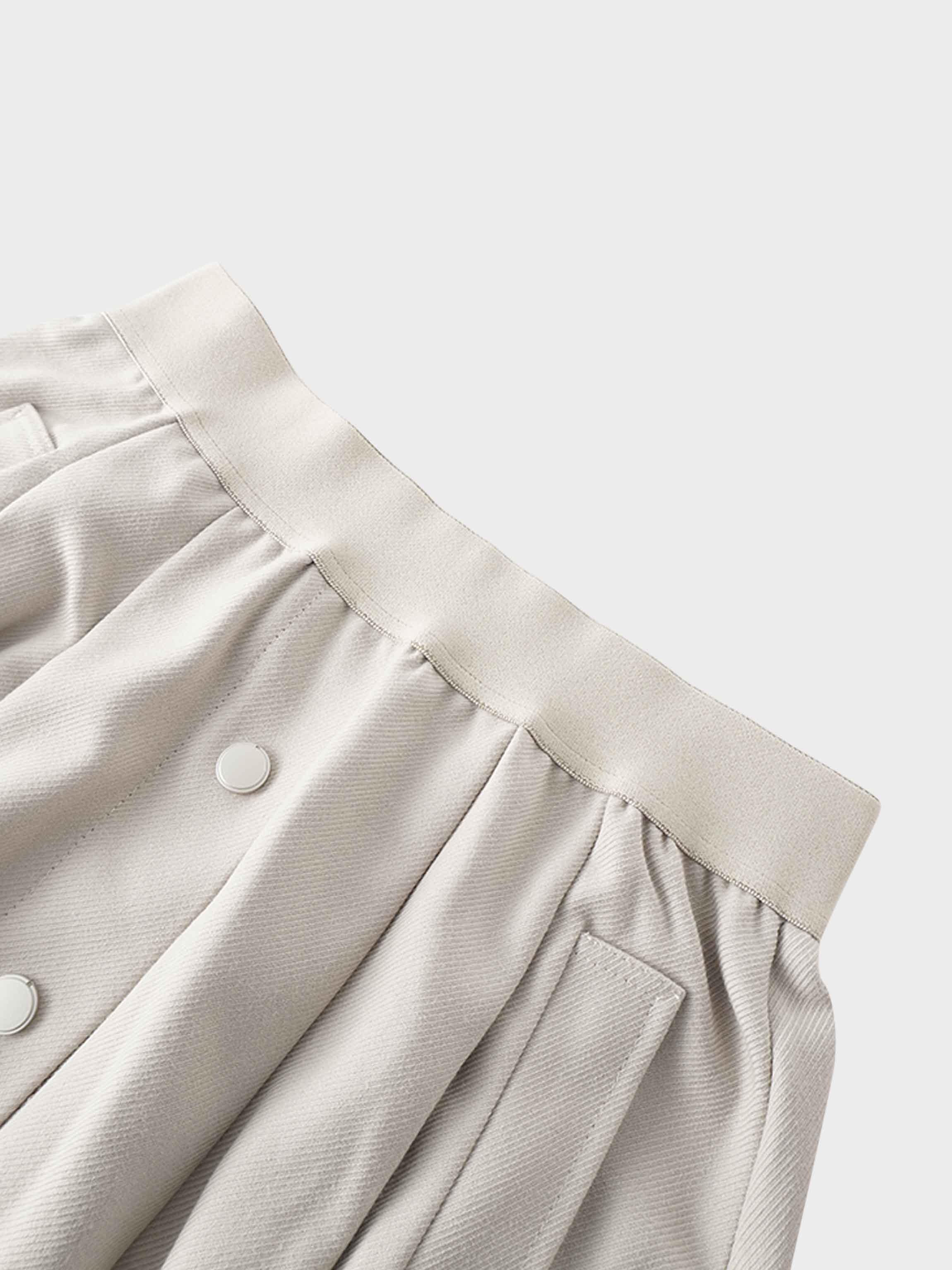 Elastic Waist Button Down Skirt-Latte