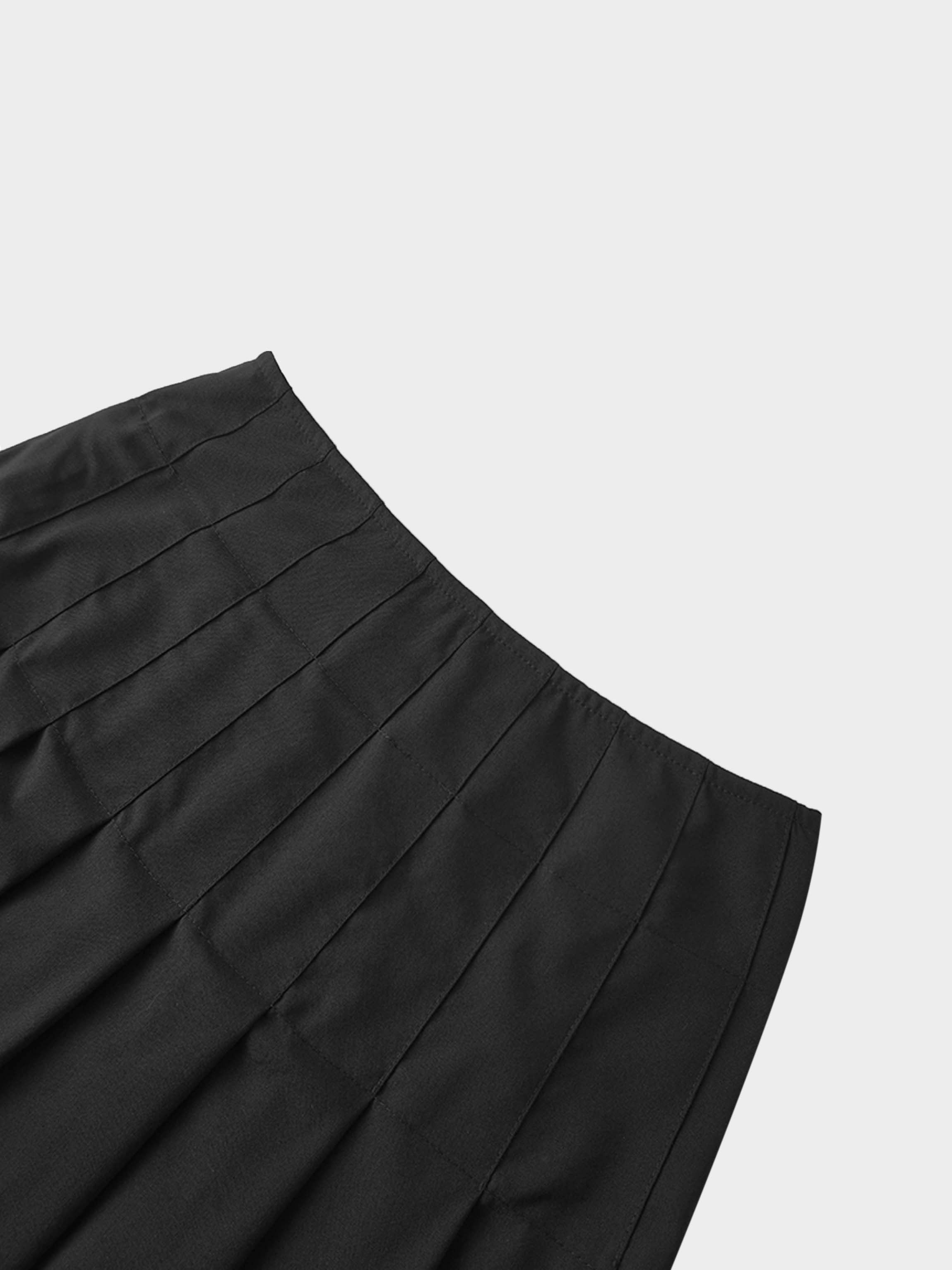 Stitch Down Pleated Wool Skirt-Black