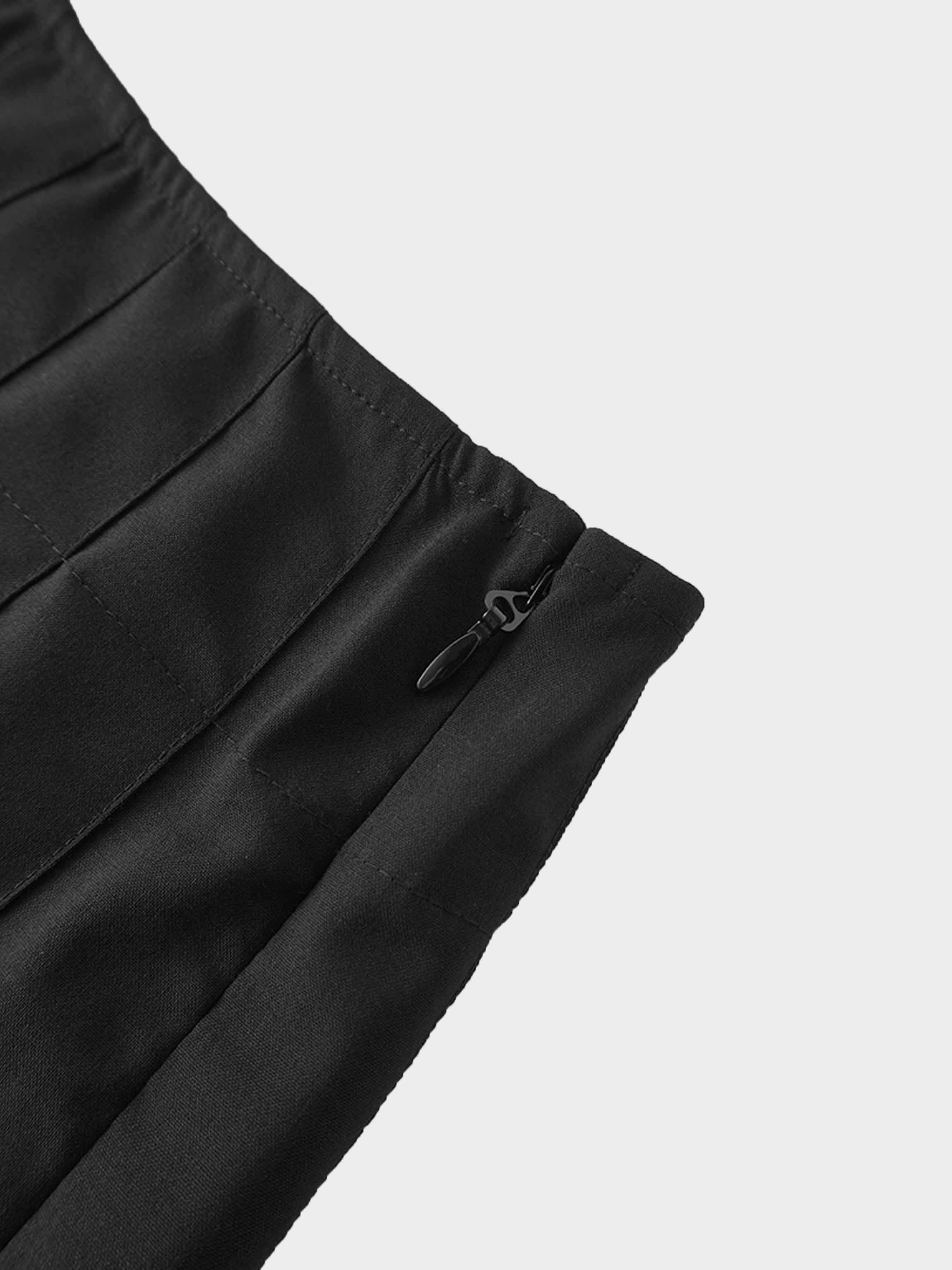 Stitch Down Pleated Wool Skirt-Black