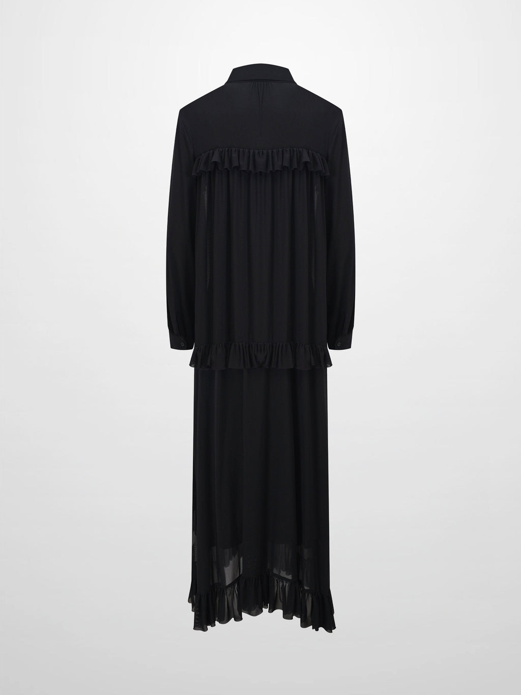 Mesh Ruffle Maxi Dress-Black