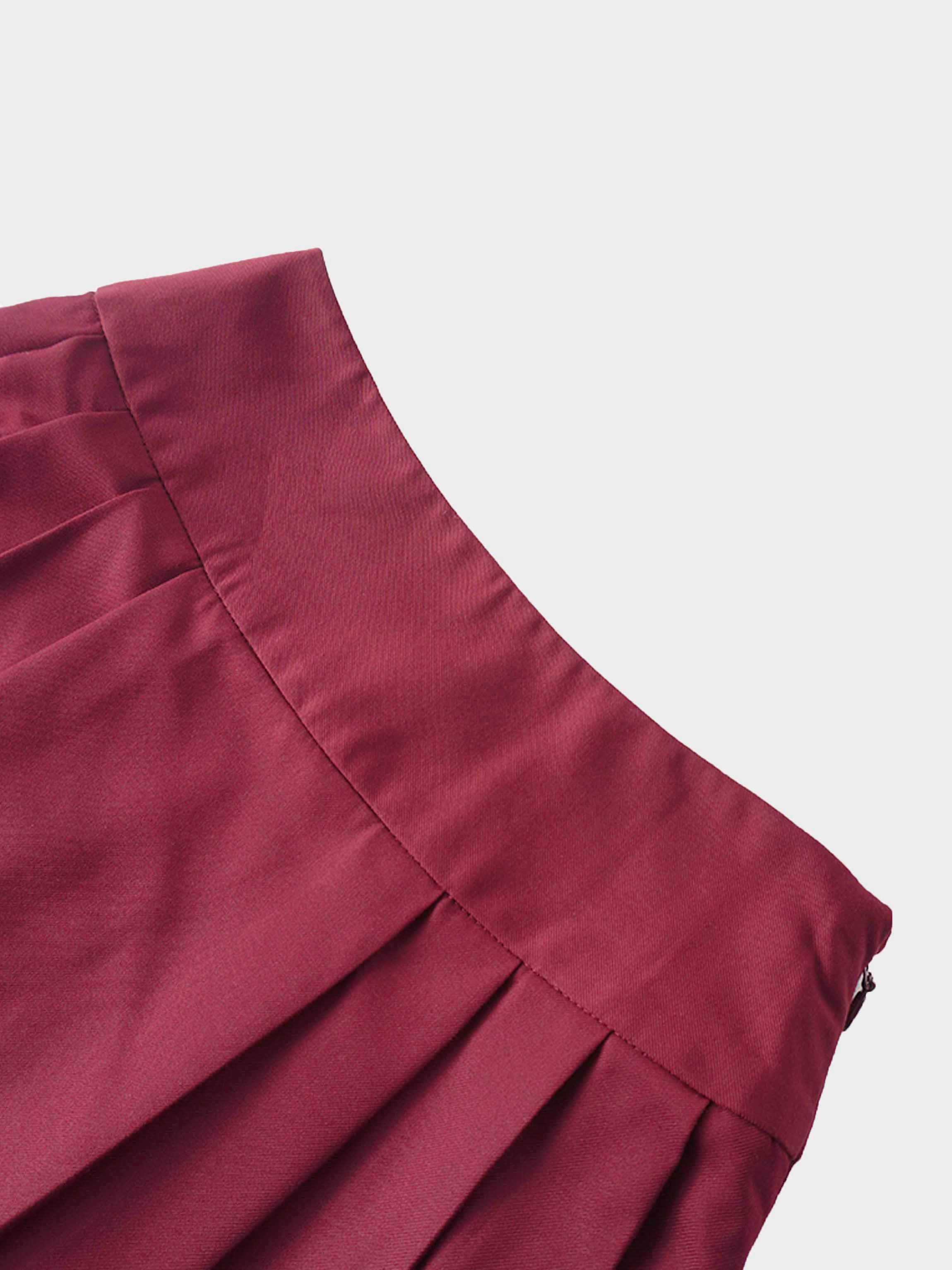 Yoke Pleated Skirt-Burgundy