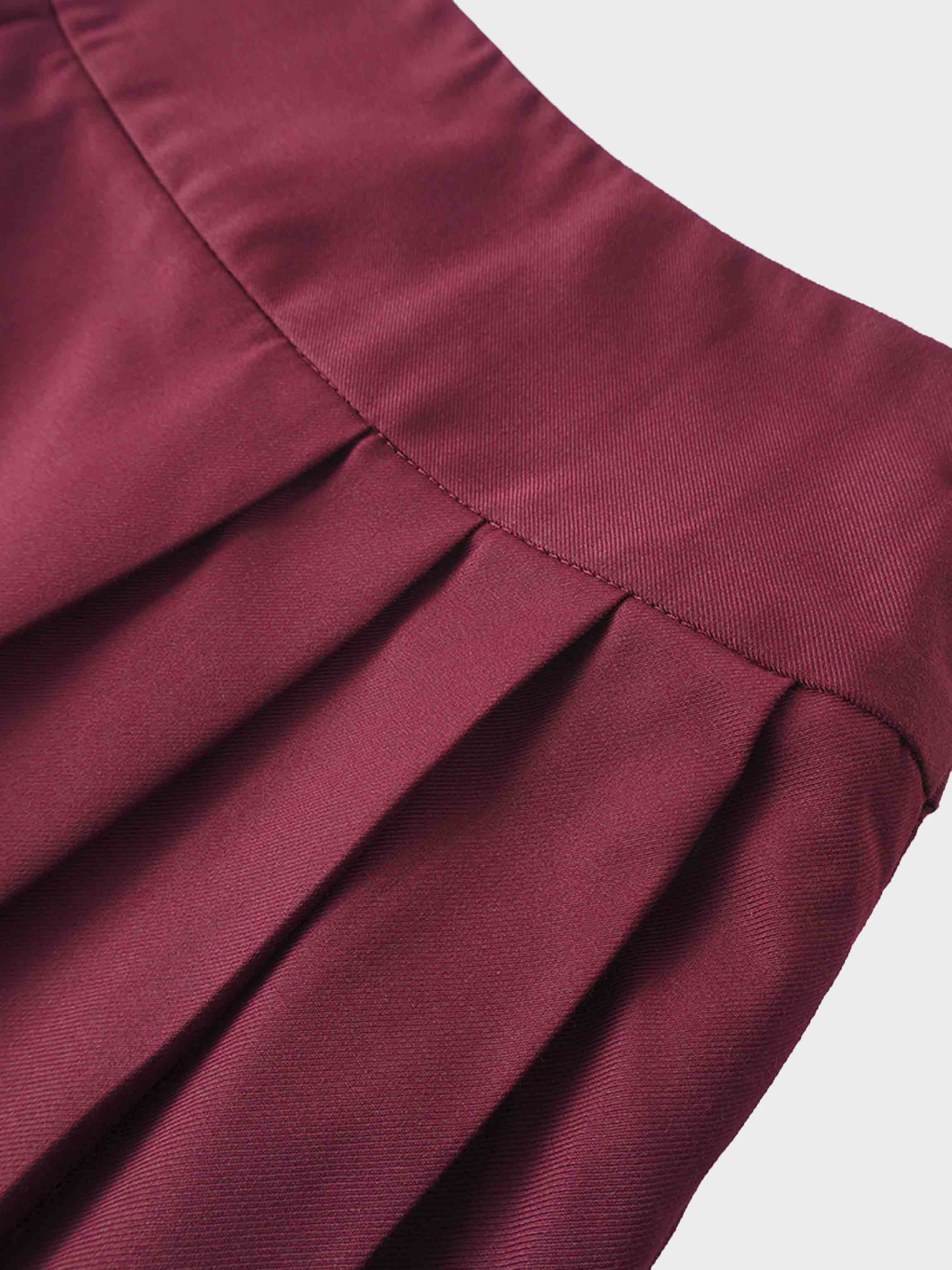 Yoke Pleated Skirt-Burgundy