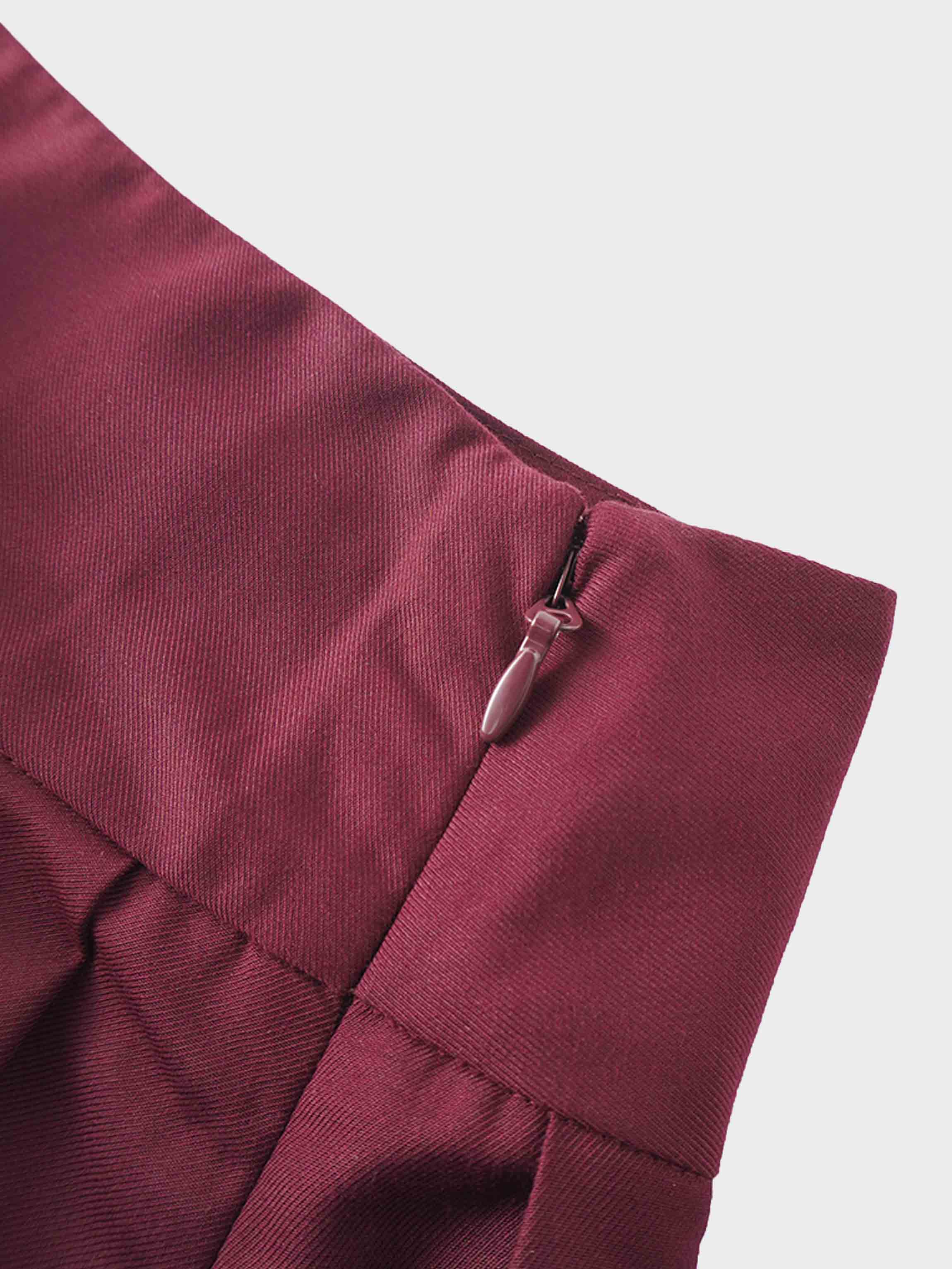 Yoke Pleated Skirt-Burgundy
