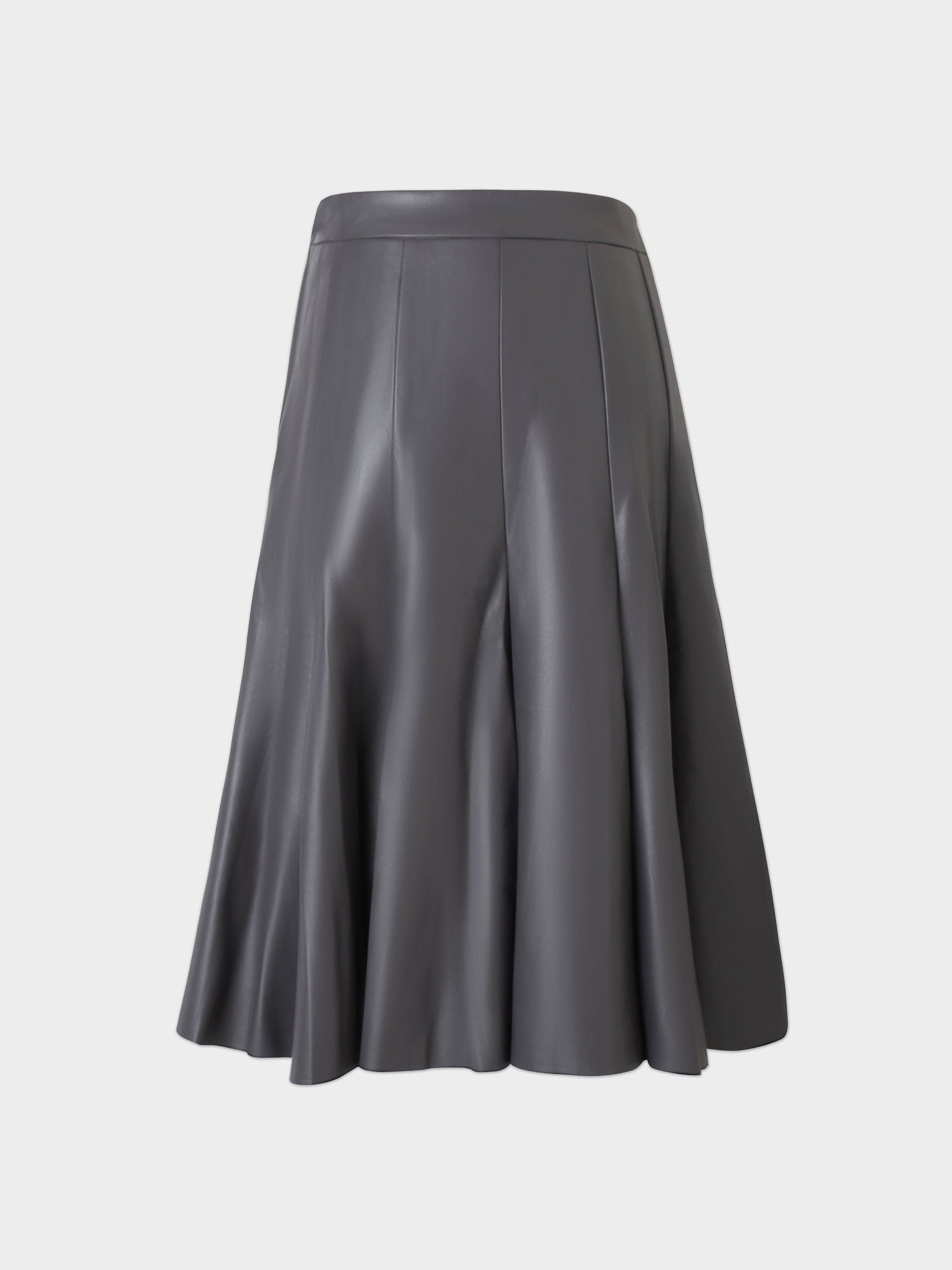 Flare Leather Skirt 27"-Grey