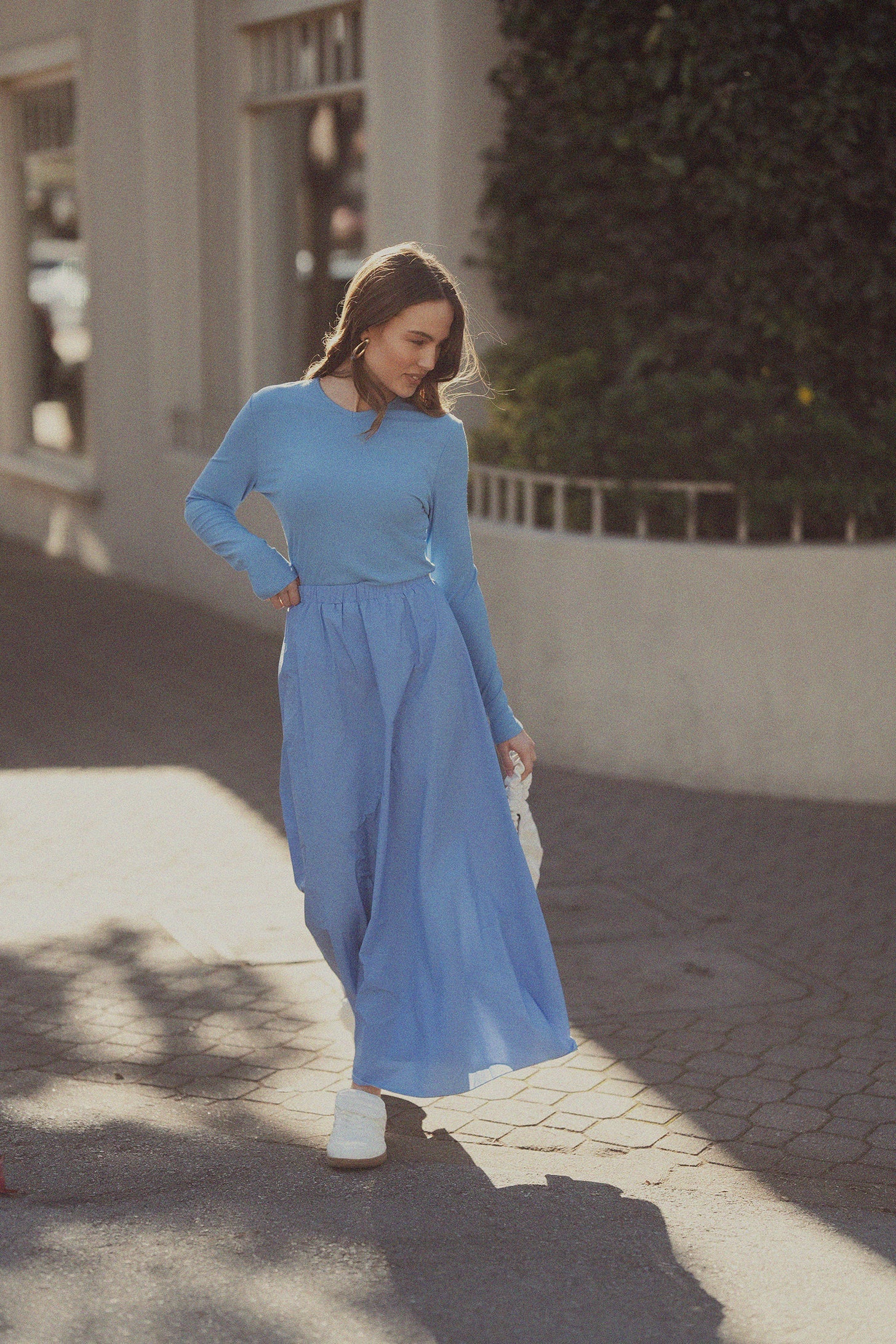 RIBBED HIGH V TEE LS-PERIWINKLE BLUE