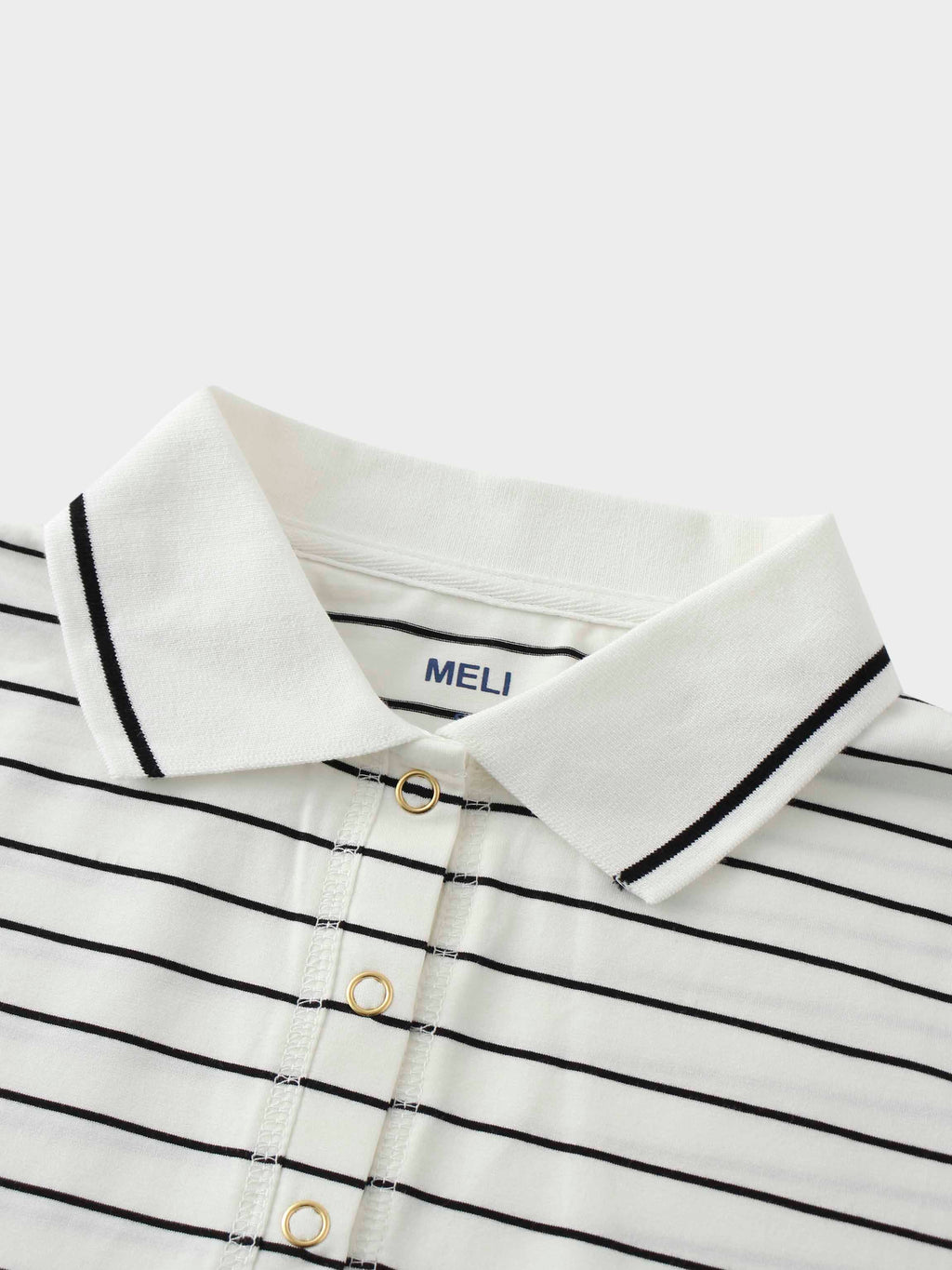 Striped Collar Snap Tee-Ivory/Black
