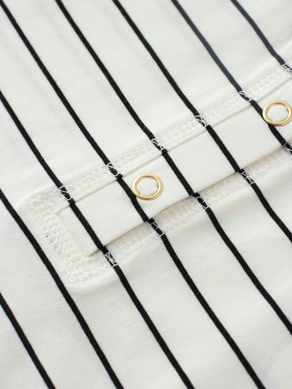 Striped Collar Snap Tee-Ivory/Black