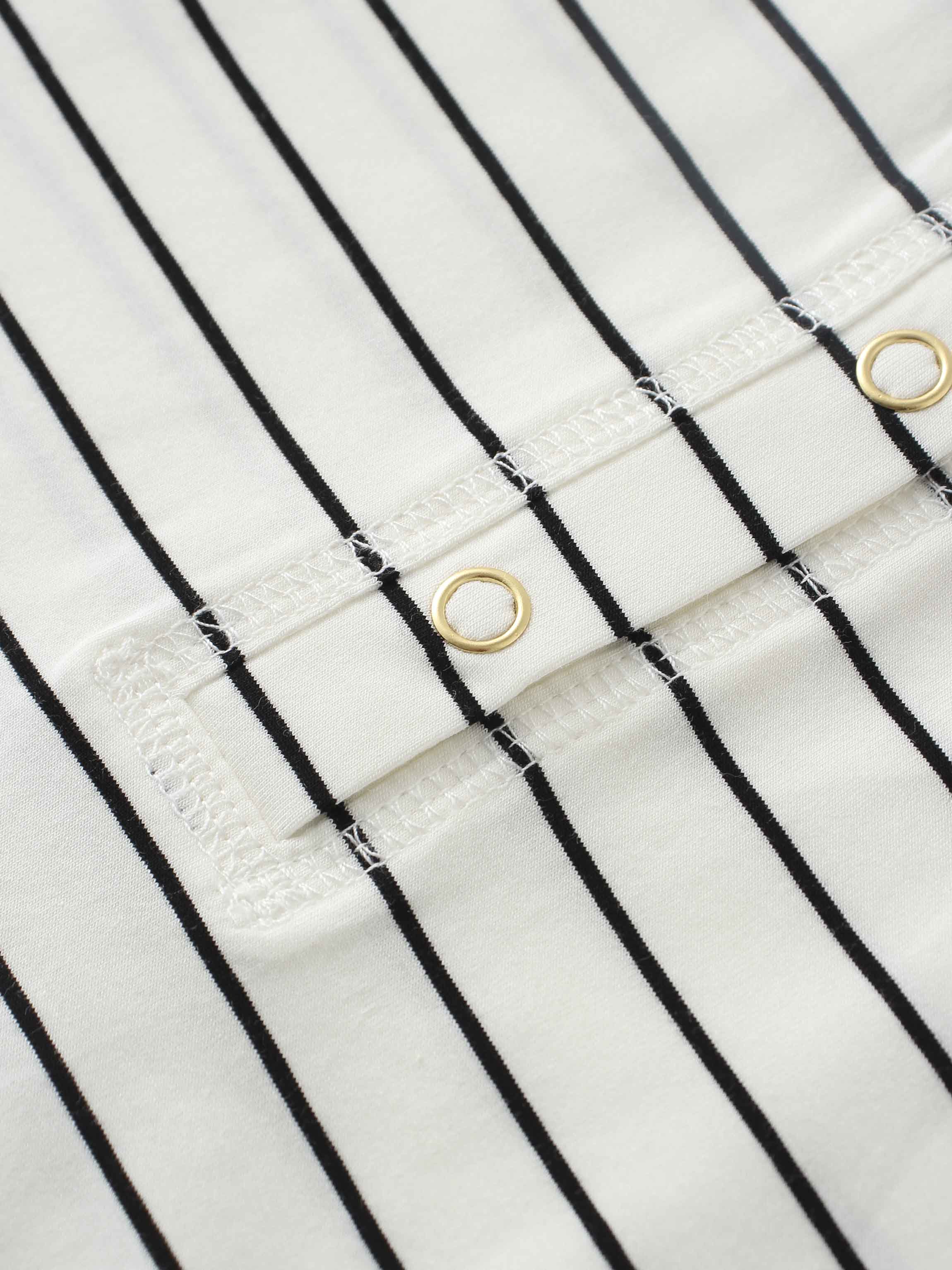 Striped Collar Snap Tee-Ivory/Black