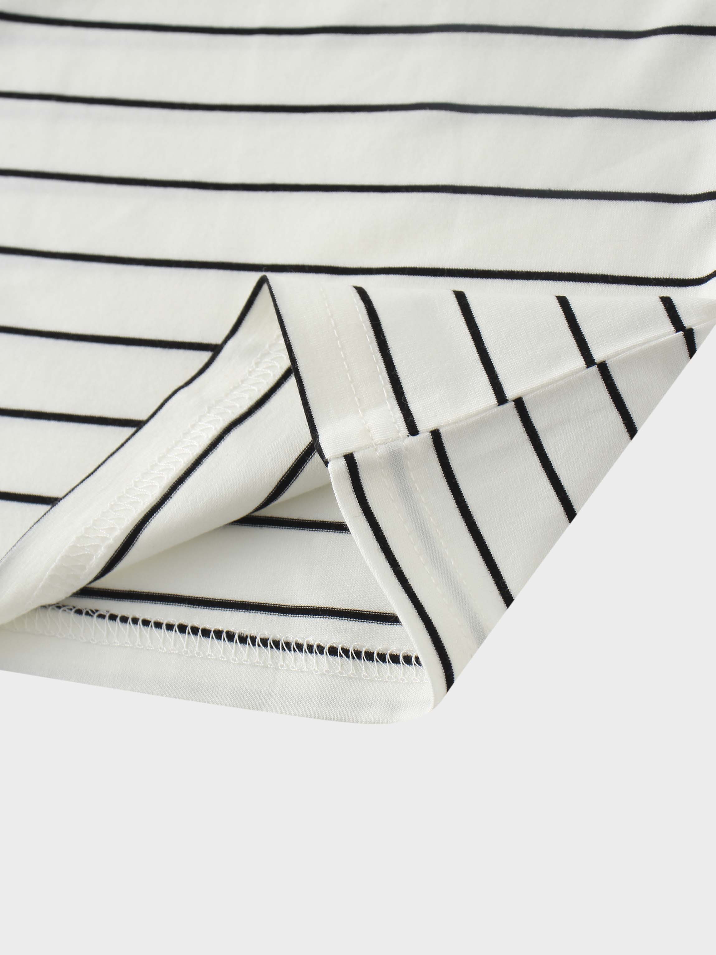 Striped Collar Snap Tee-Ivory/Black