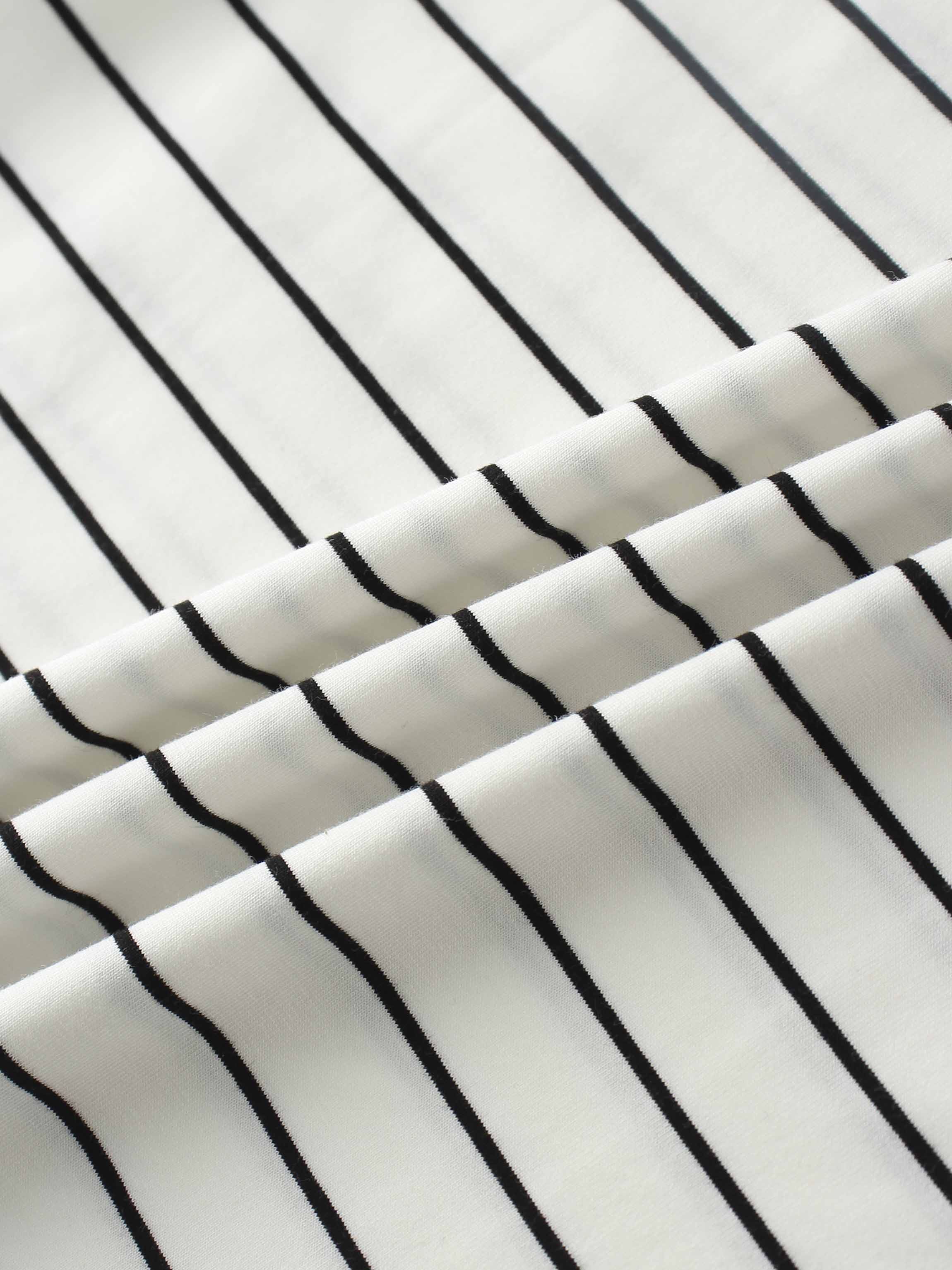 Striped Collar Snap Tee-Ivory/Black