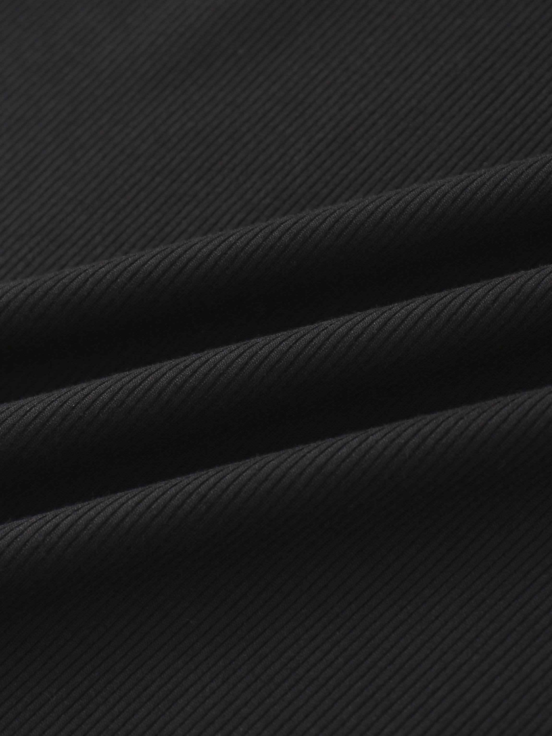 Rounded Hem Ribbed T-Shirt-Black