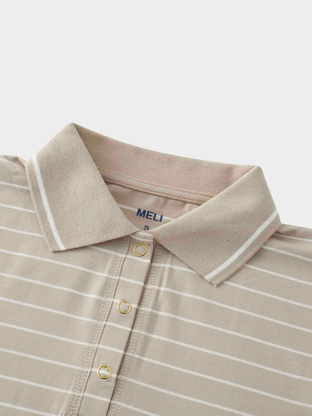 Striped Collar Snap Tee-Tan/White