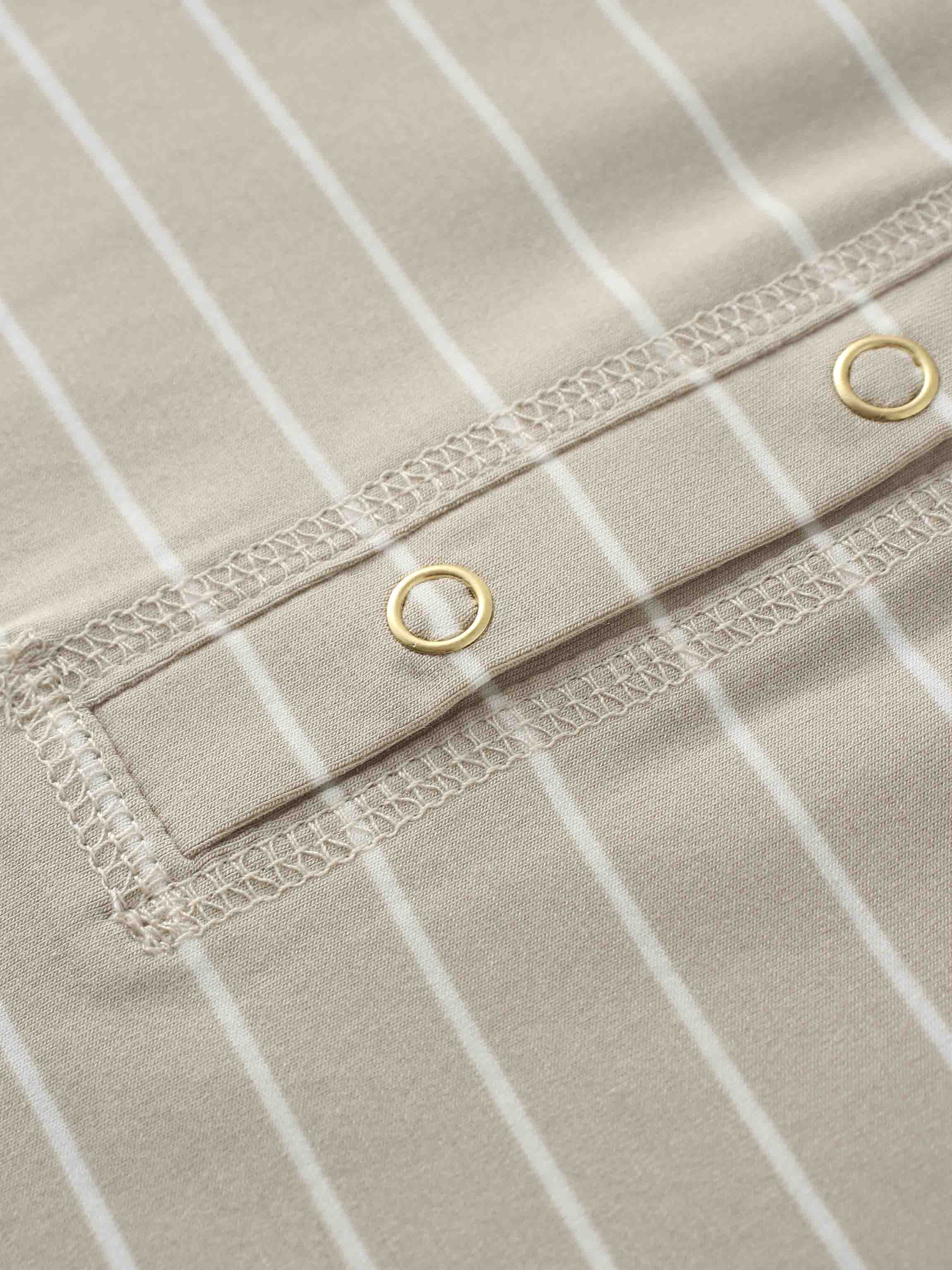 Striped Collar Snap Tee-Tan/White