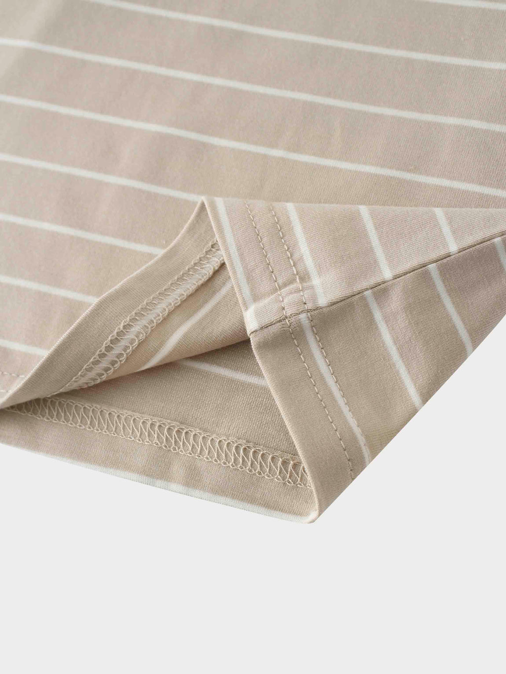 Striped Collar Snap Tee-Tan/White