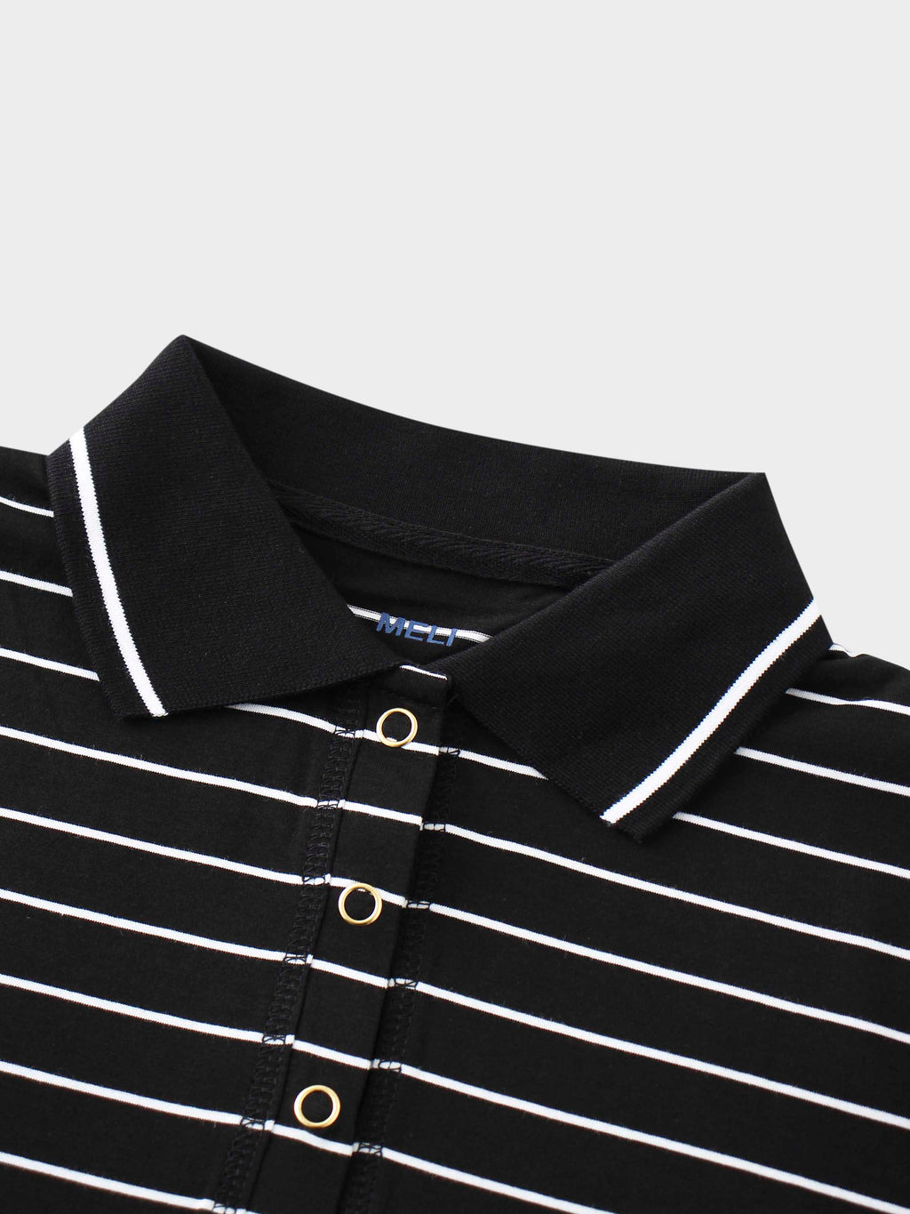 Striped Collar Snap Tee-Black/White
