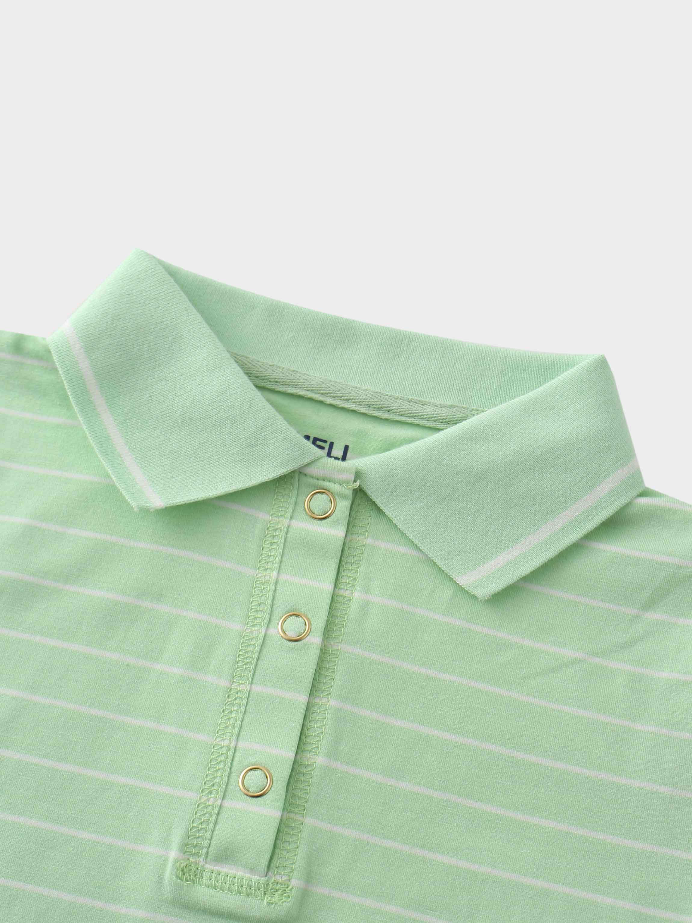 Striped Collar Snap Tee-Mint/White